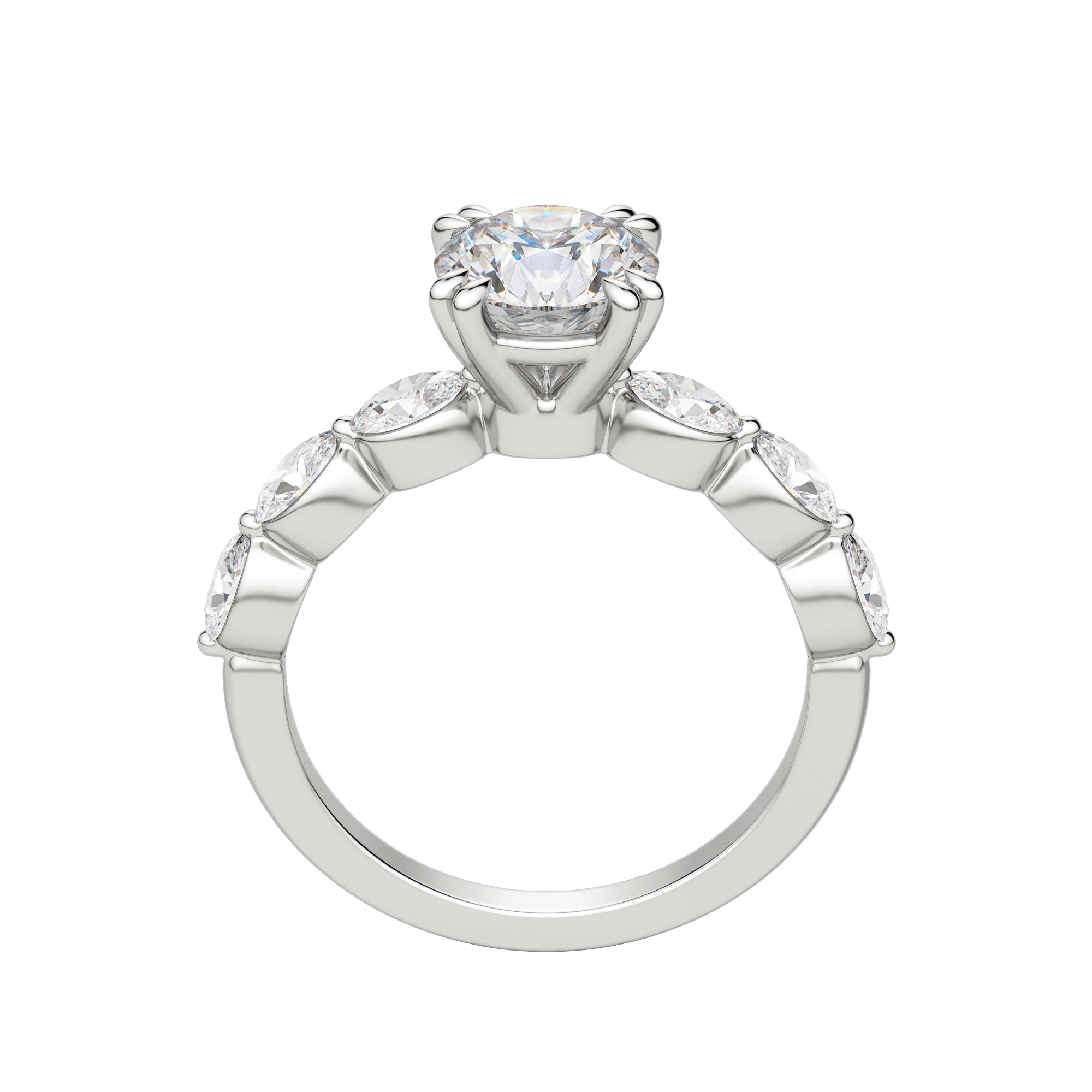 Juno Round Cut Engagement Ring, Hover, 18K White Gold, Platinum, 