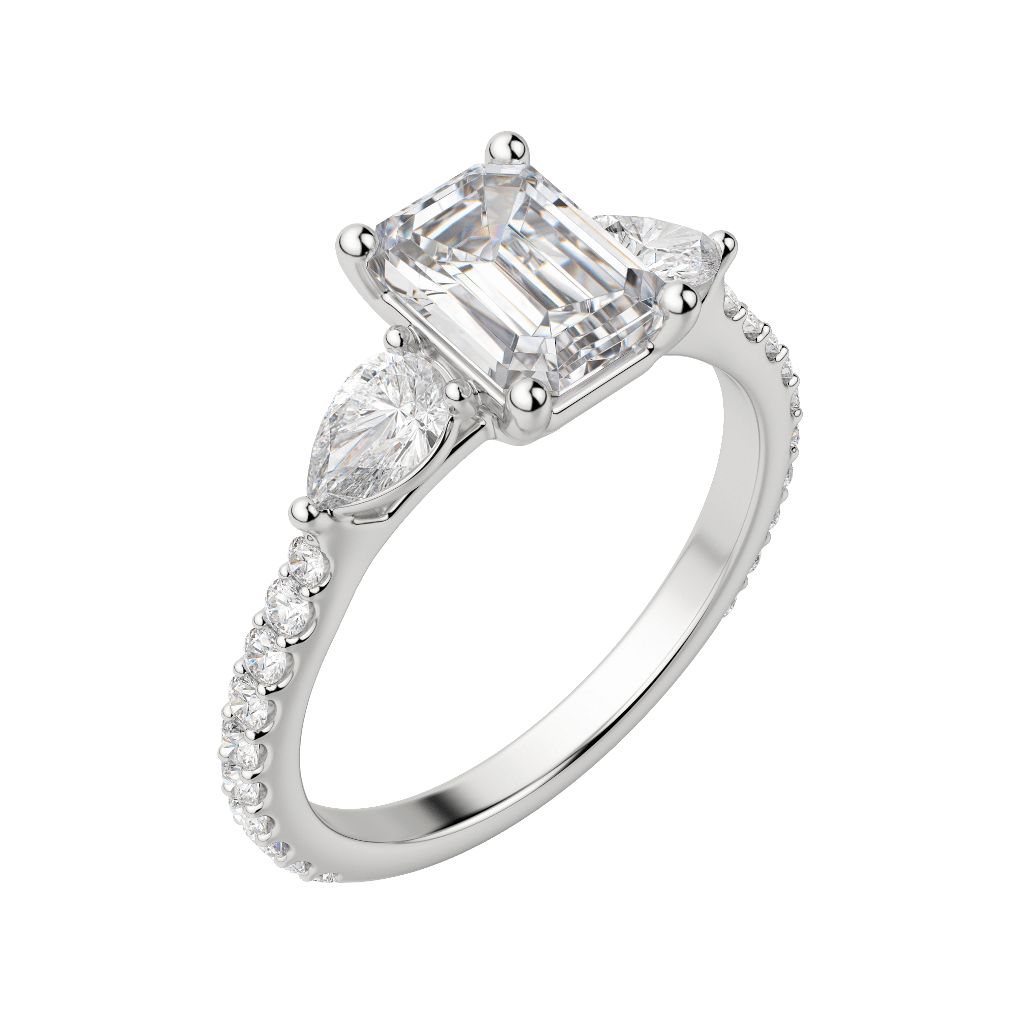 Lily Accented Emerald Cut Engagement Ring, Default, 18K White Gold, Platinum,\r

