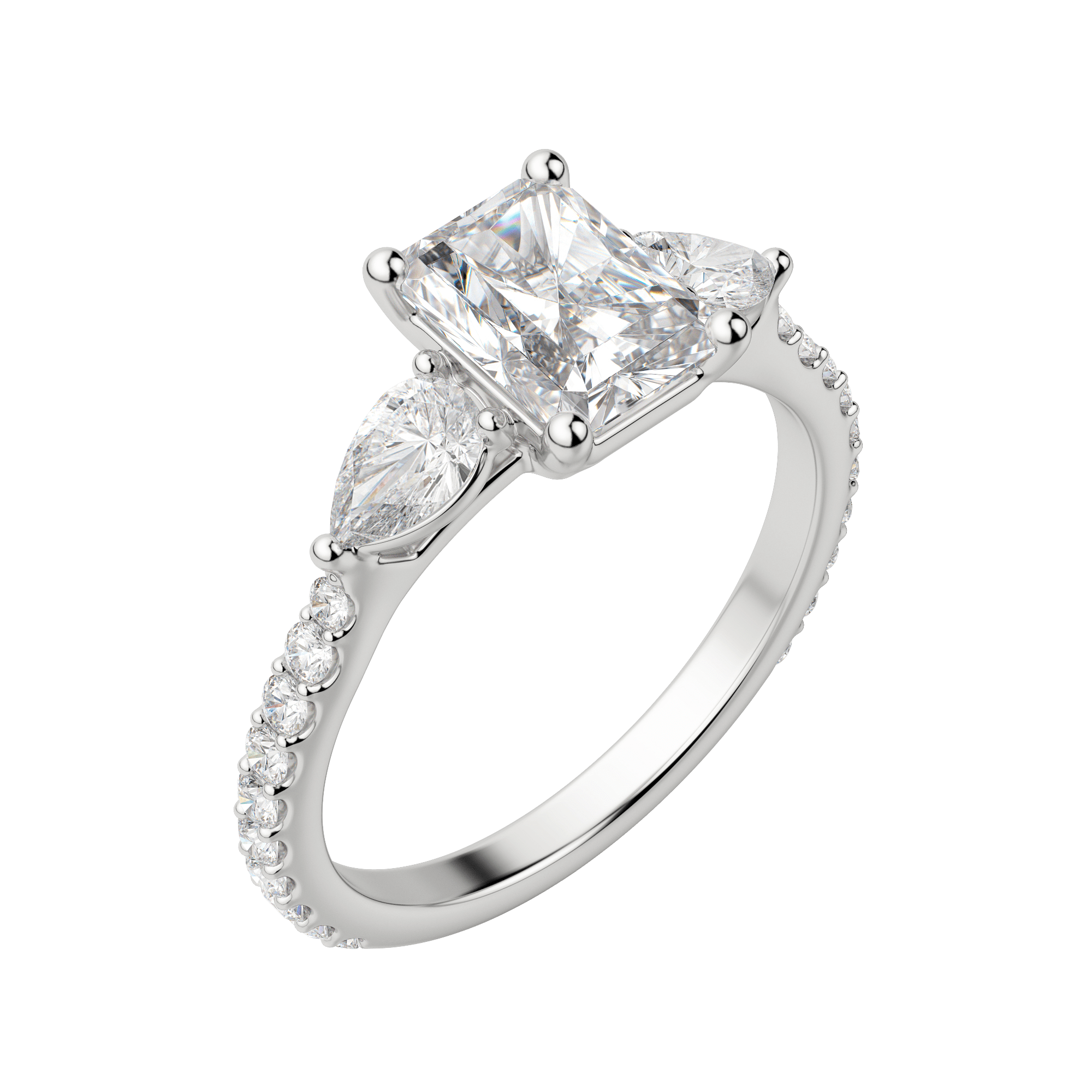 Lily Accented Radiant Cut Engagement Ring, Default, 18K White Gold, Platinum,\r
\r
