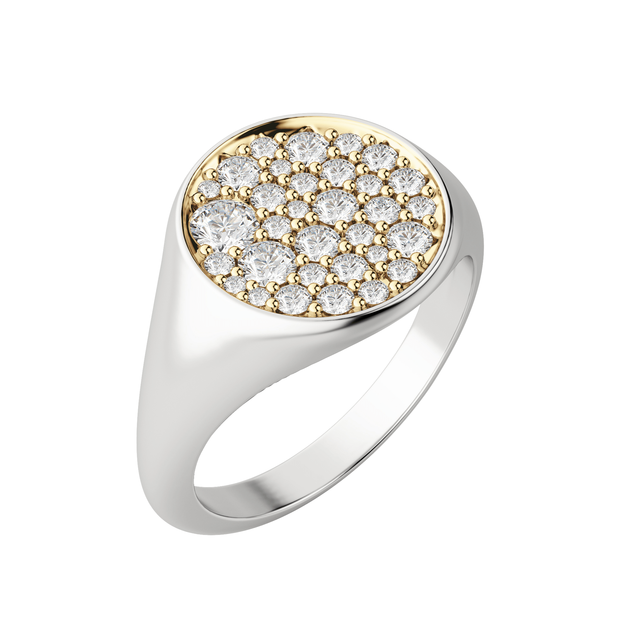 Full Moon Signet Ring, Two Tone, Default, 14K White/Yellow Gold,