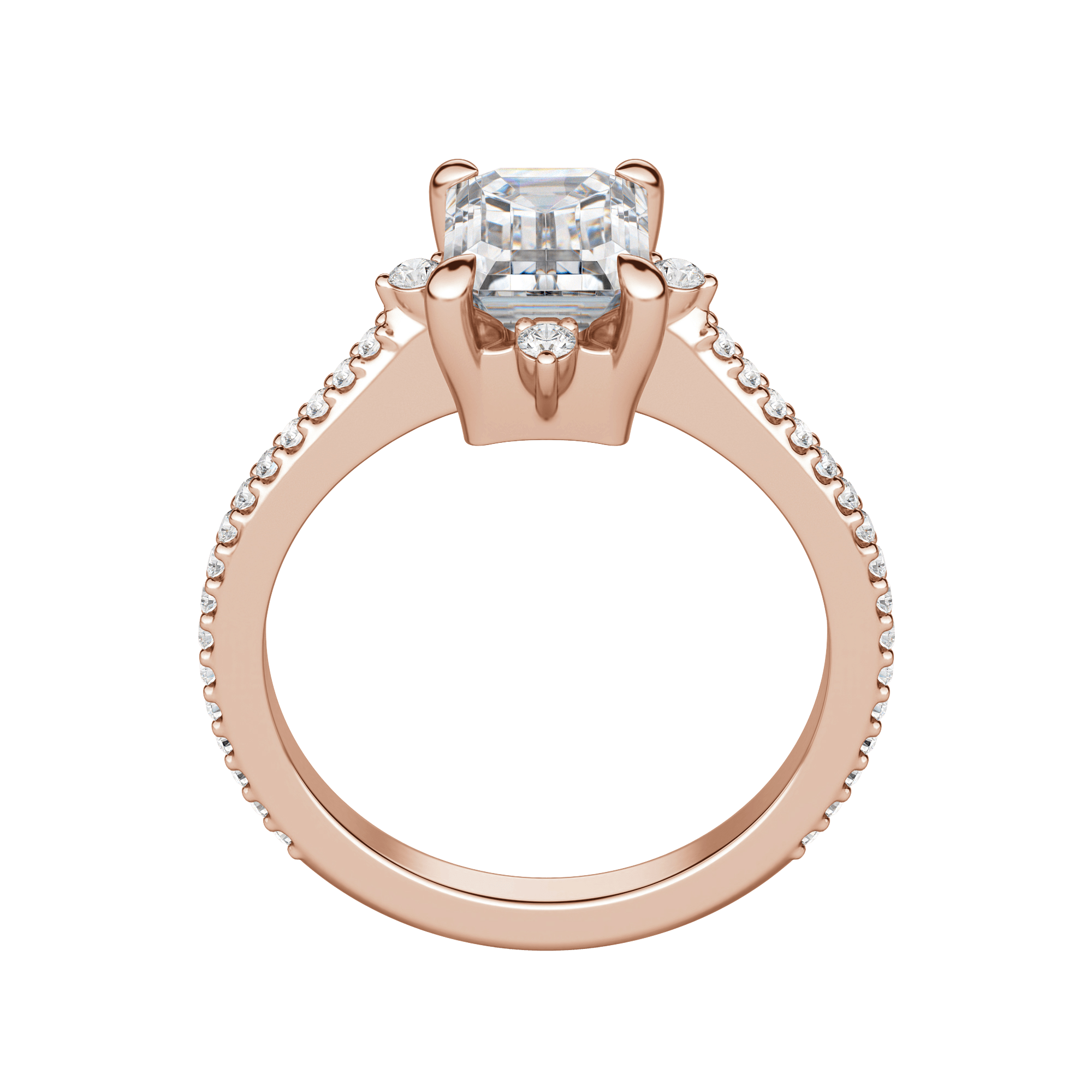 Nova Accented Emerald Cut Engagement Ring, Hover, 14K Rose Gold,