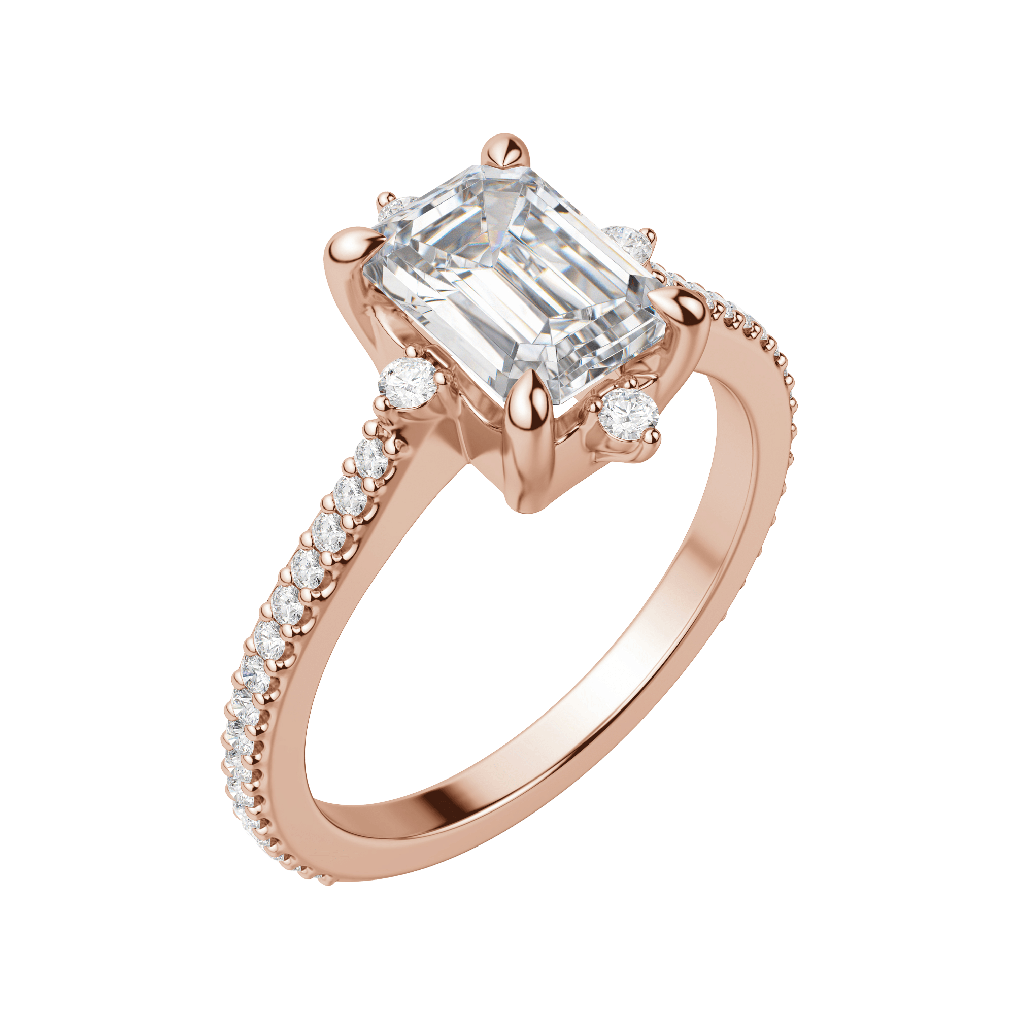 Nova Accented Emerald Cut Engagement Ring, Default, 14K Rose Gold,