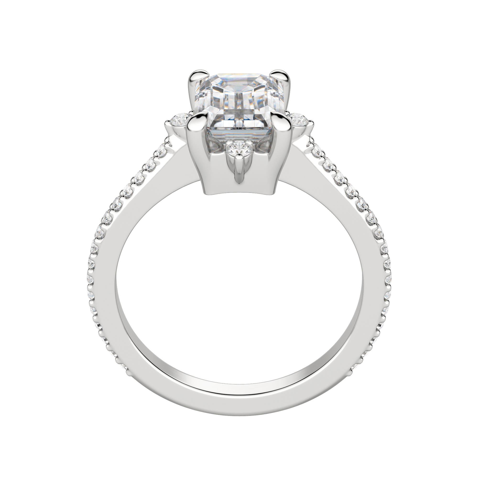Nova Accented Emerald Cut Engagement Ring, Hover, 18K White Gold, Platinum, 