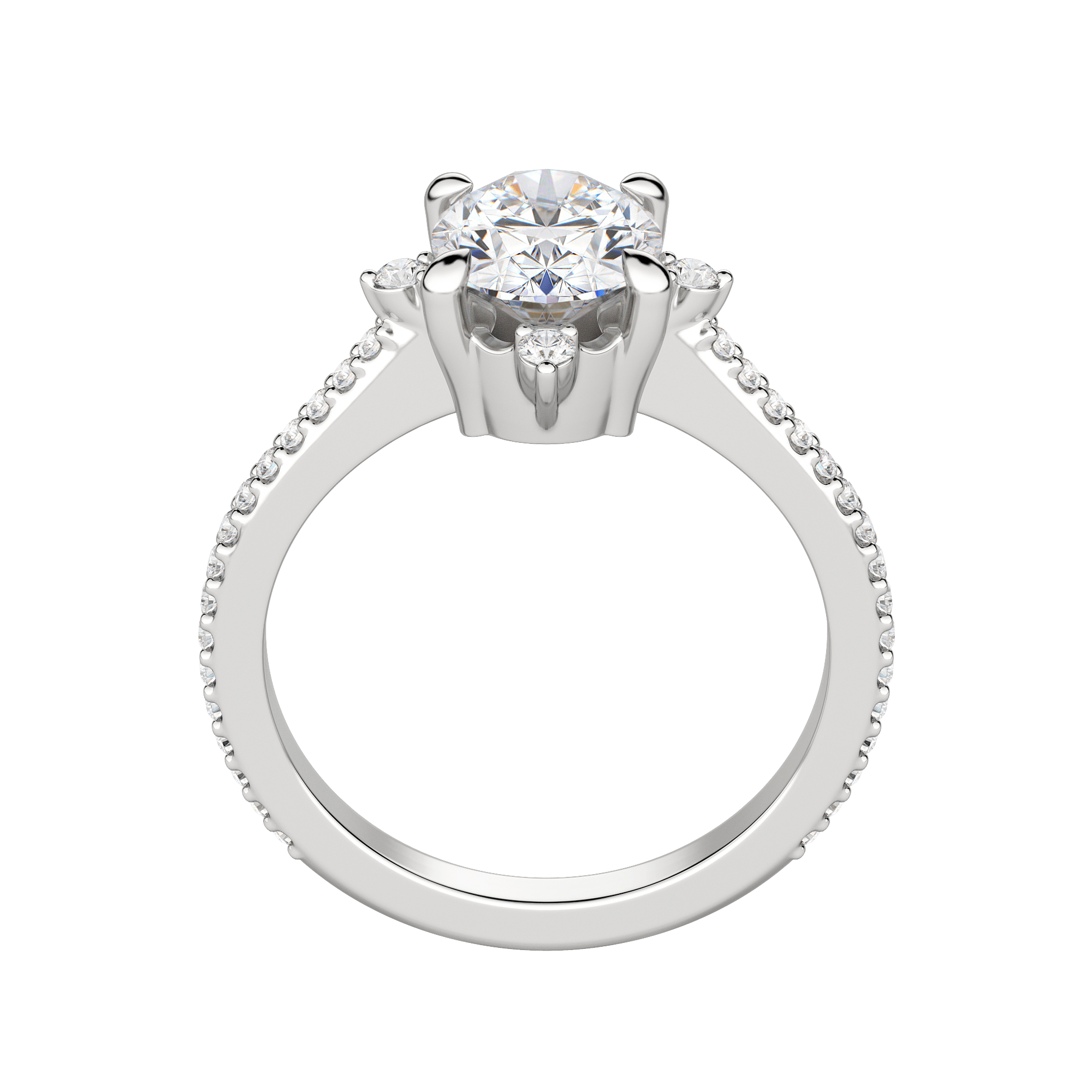 Nova Accented Oval Cut Engagement Ring, Hover, 18K White Gold, Platinum, 