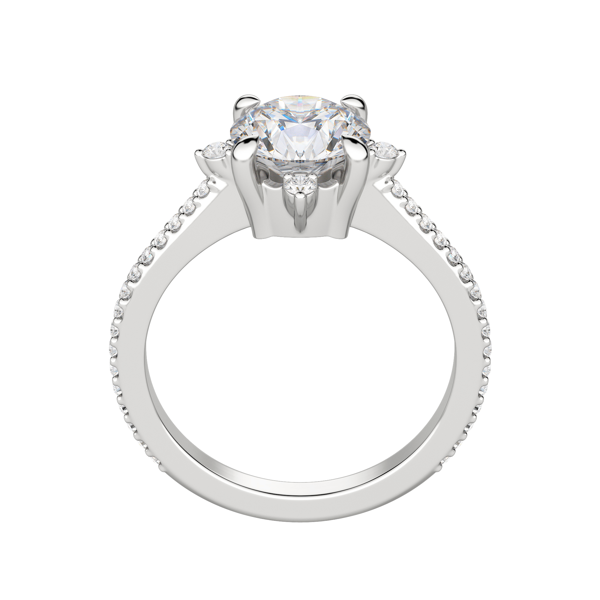 Nova Accented Round Cut Engagement Ring, Hover, 18K White Gold, Platinum, 