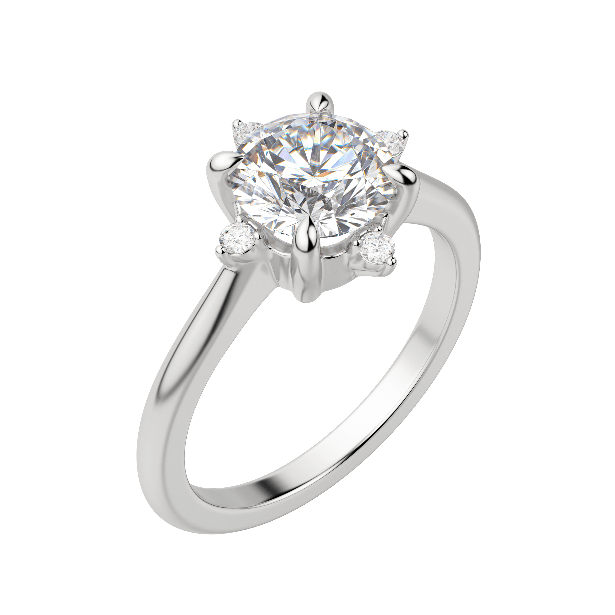 Nova Classic Round Cut Engagement Ring, Default, 18K White Gold, Platinum, 