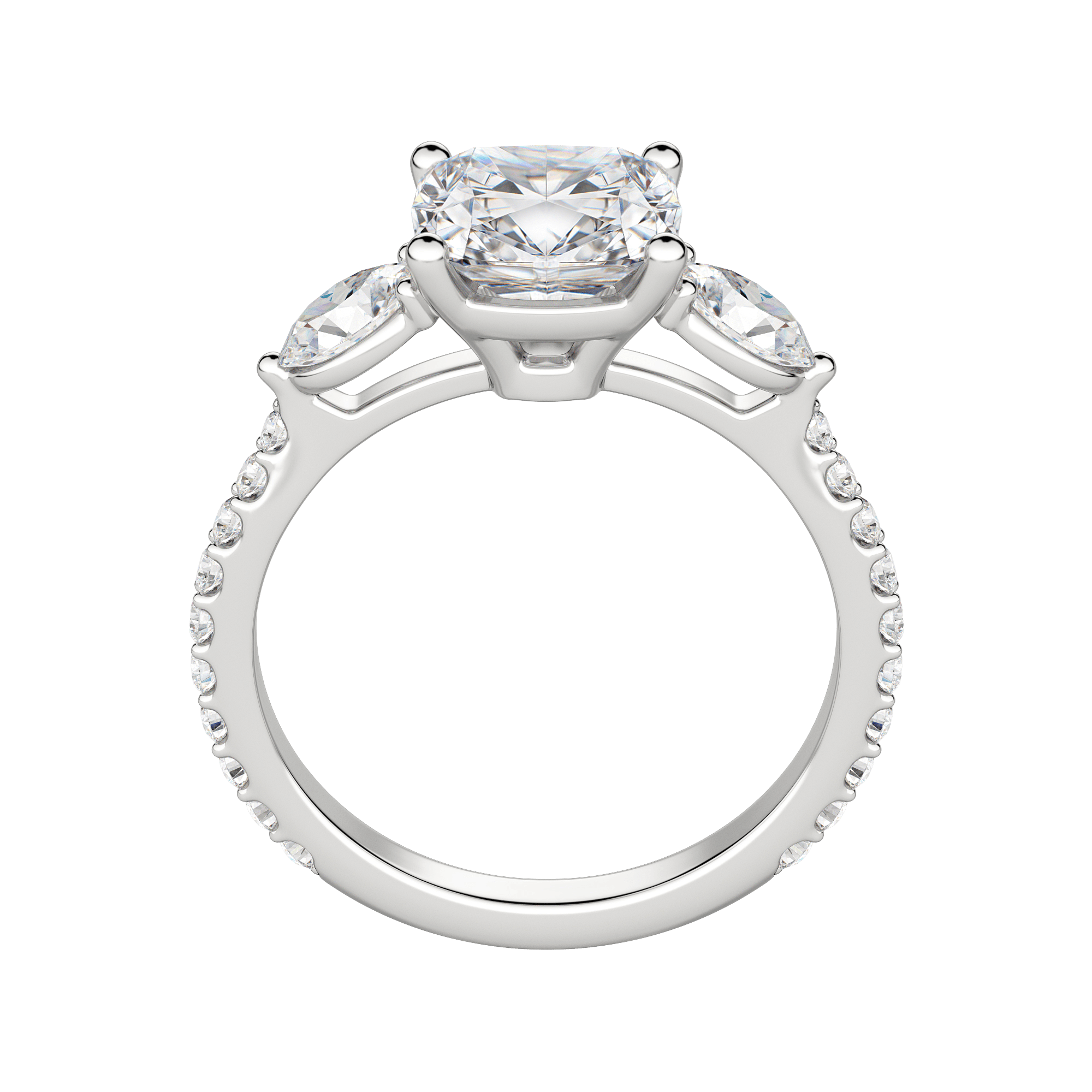 Rhea Accented Cushion Cut  Engagement Ring, Hover, 18K White Gold, Platinum,\r
