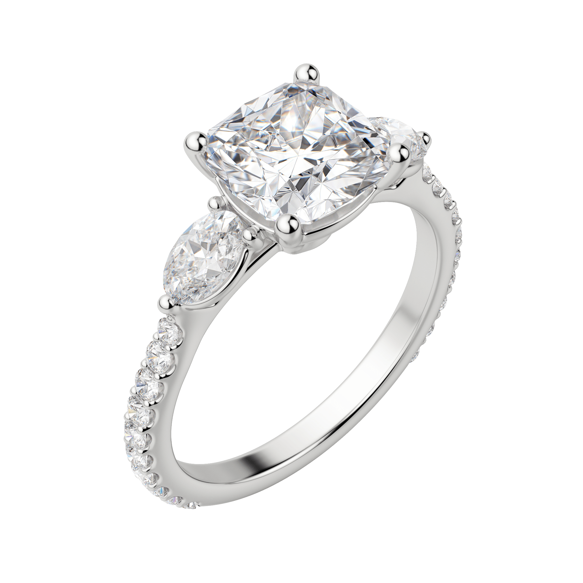 Rhea Accented Cushion Cut  Engagement Ring, Default, 18K White Gold, Platinum,\r
