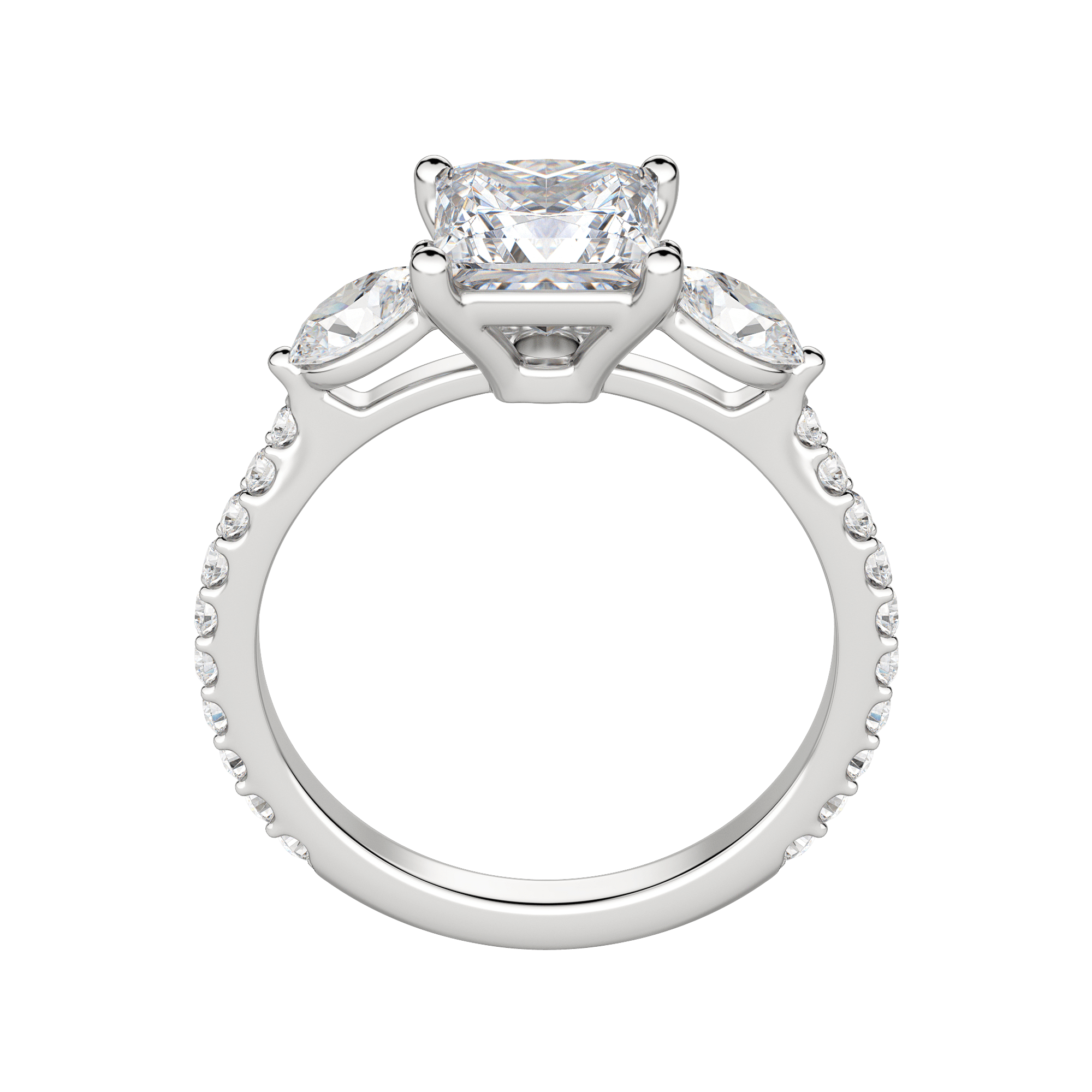 Rhea Accented Princess Cut Engagement Ring, Hover, 18K White Gold, Platinum,\r
