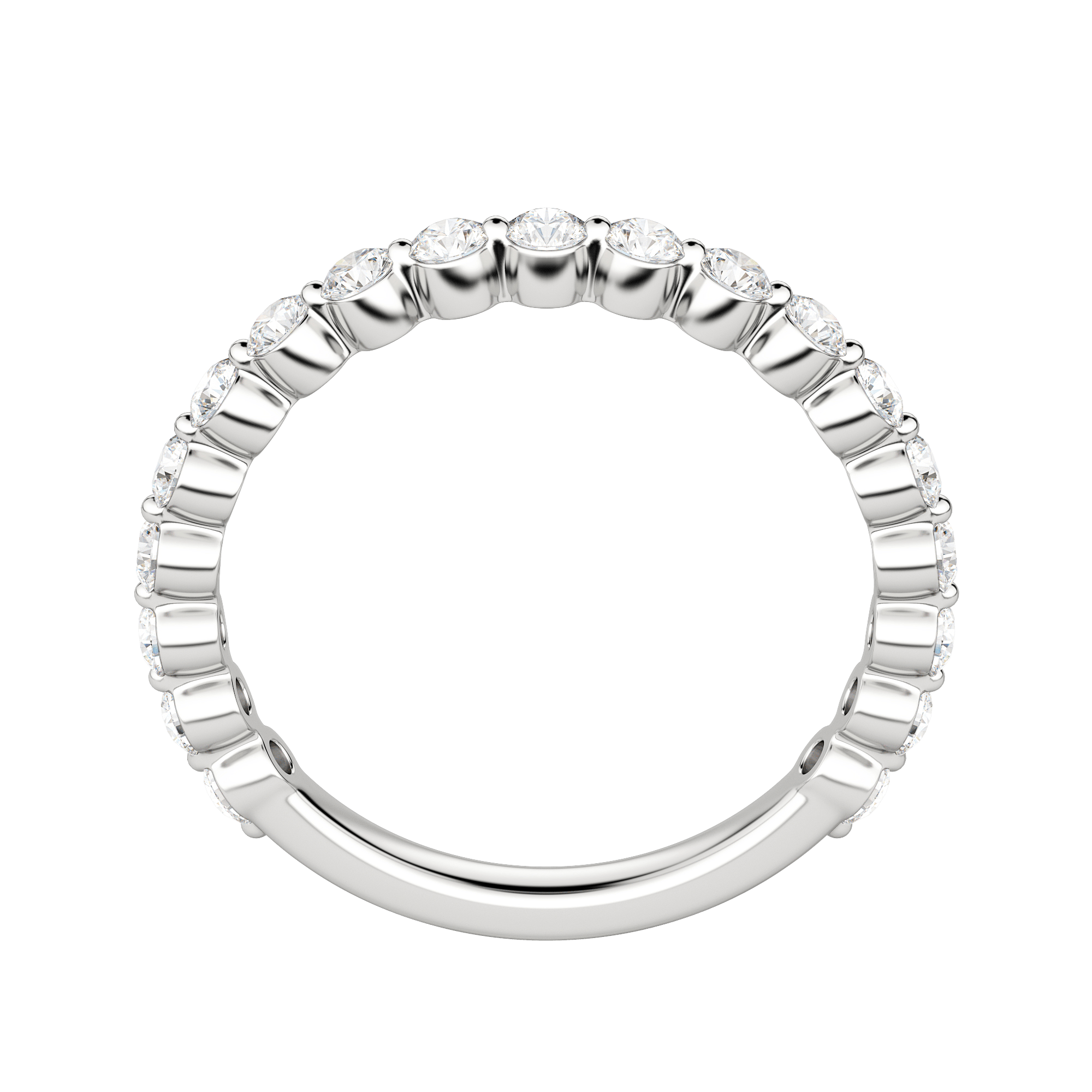 Round Cut Shared Prong Semi-Eternity Band (1/2 tcw), Lab Grown Diamonds, Hover, 18K White Gold, Platinum, 