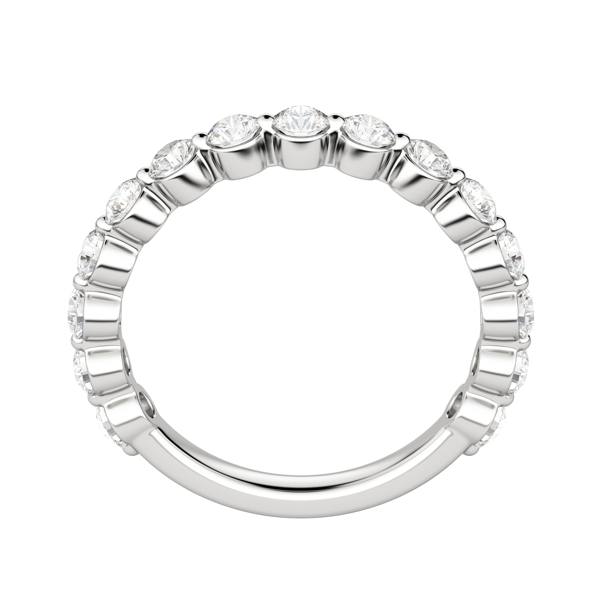 Round Cut Shared Prong Semi-Eternity Band (1 tcw), Lab Grown Diamonds, Hover, 18K White Gold, Platinum, 