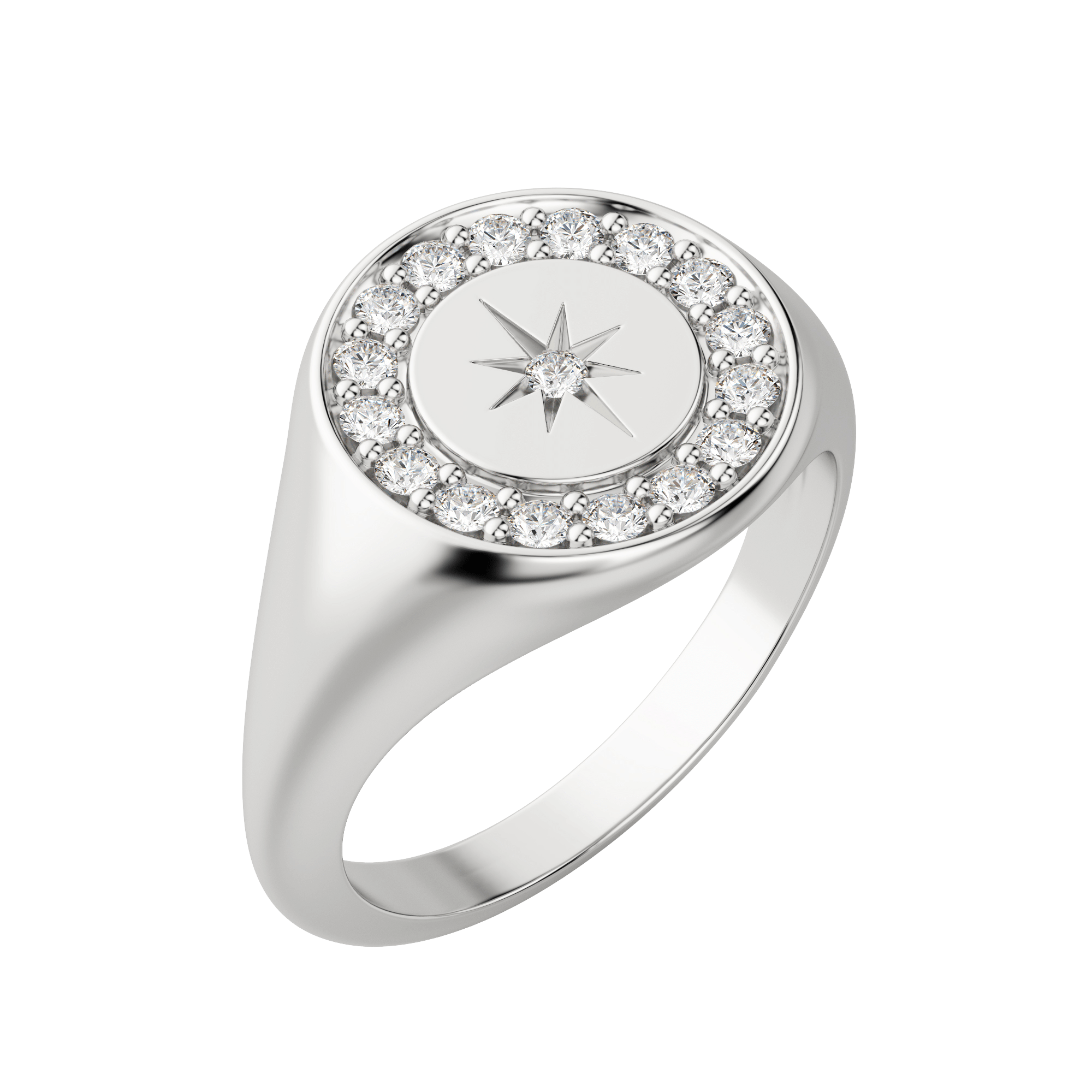 Starburst Signet Ring, Default, 14K White Gold,