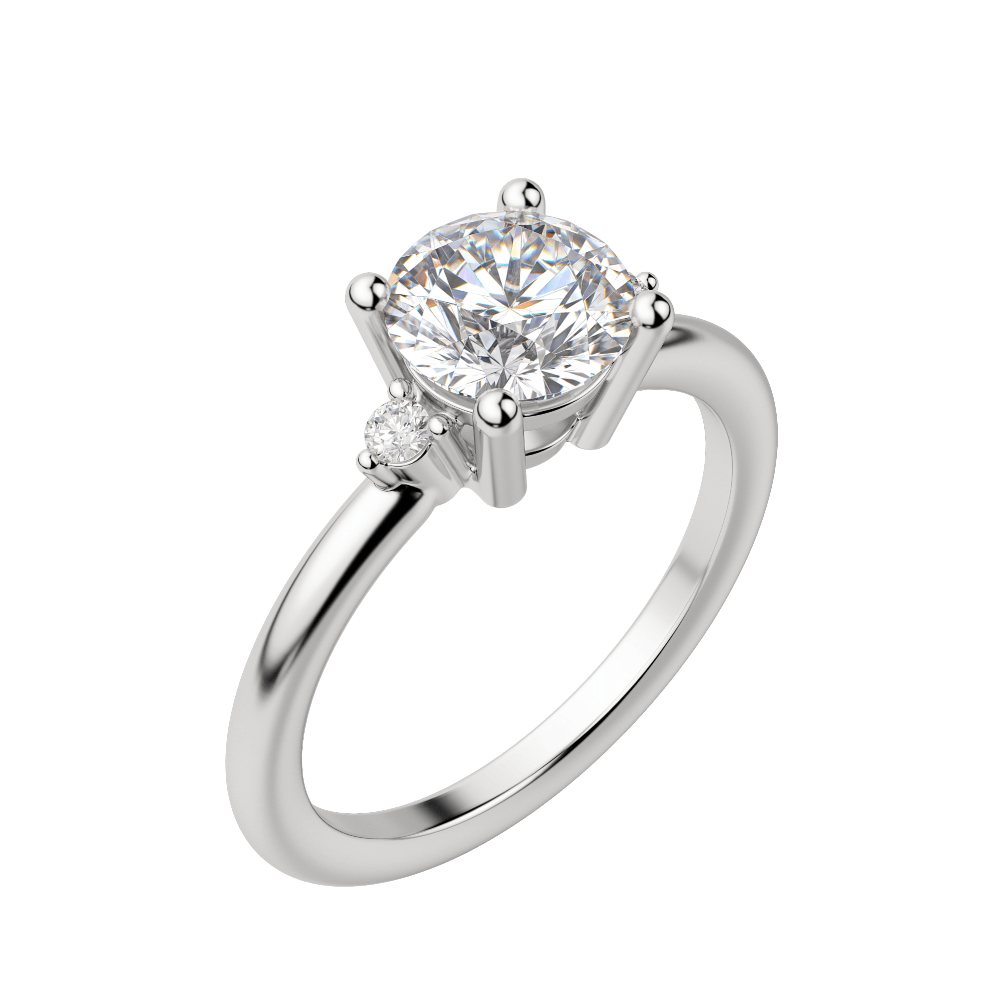 Zara Round Cut Engagement Ring, Default, 18K White Gold, Platinum, 