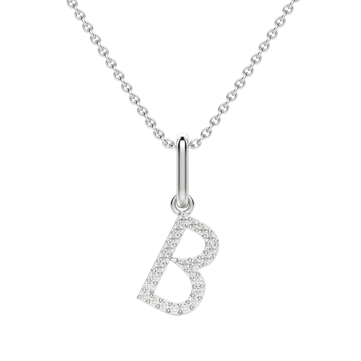 "B" Diamond Initial Pendant, 14K White Gold, Default