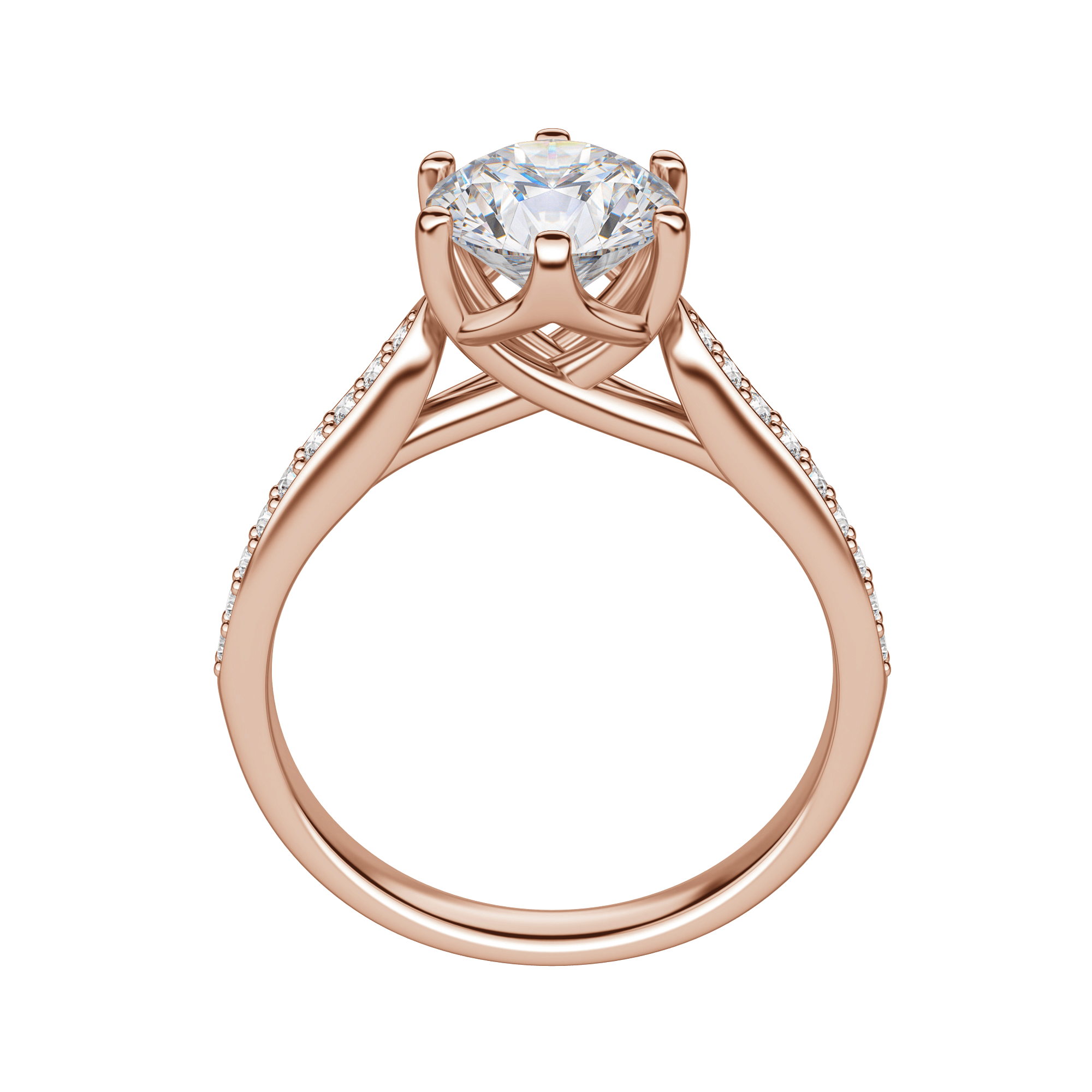Edit Accented Round Cut Engagement Ring, 14K Rose Gold, Hover, 