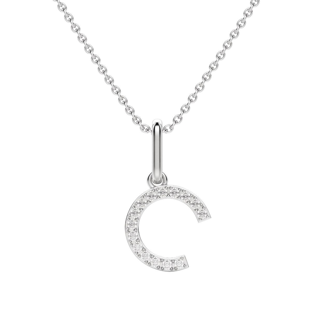 "C" Diamond Initial Pendant, 14K White Gold, Default