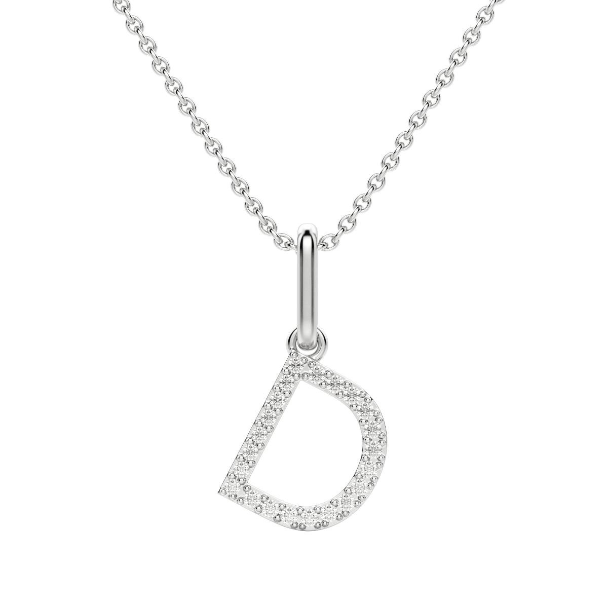 "D" Diamond Initial Pendant, 14K White Gold, Default
