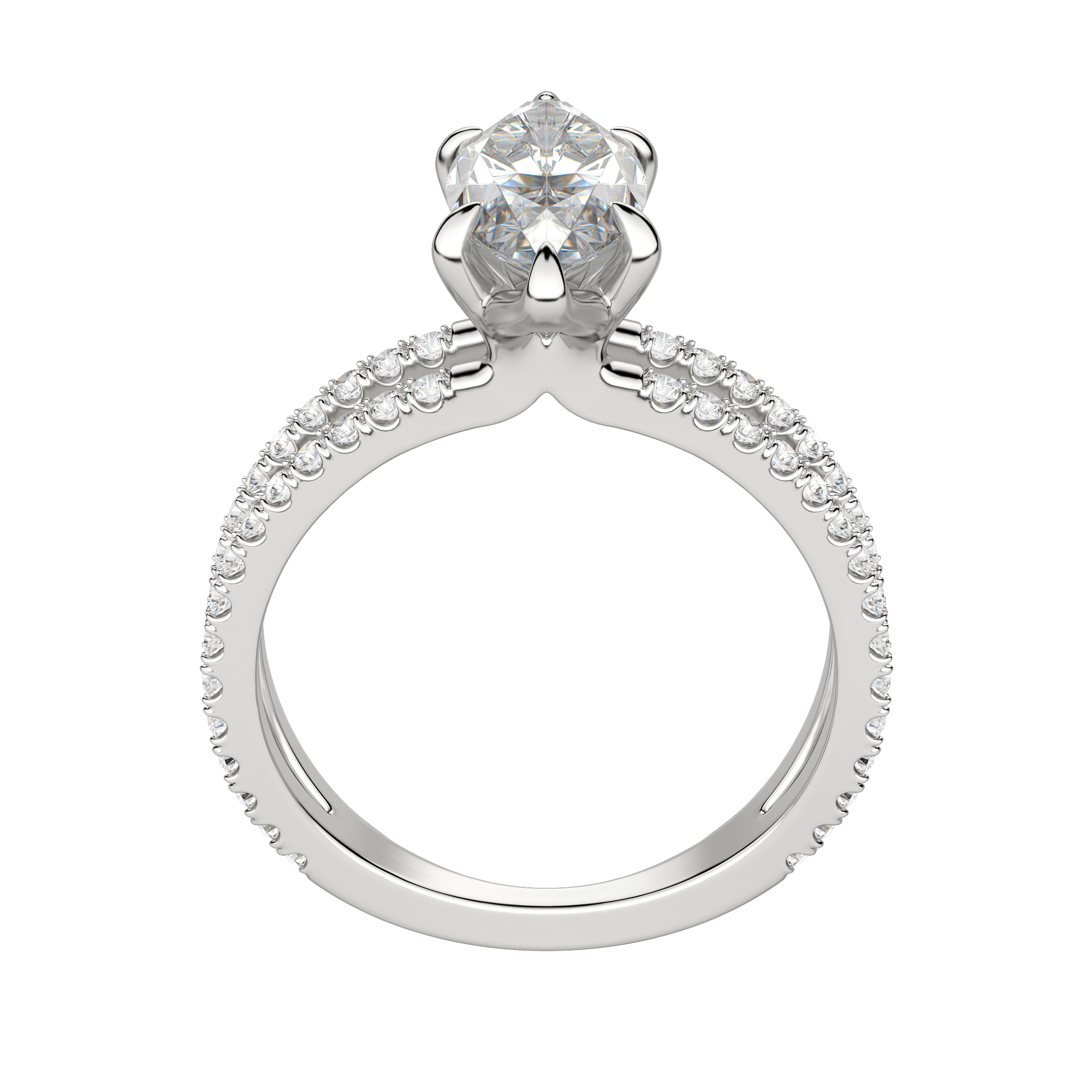 Duet Accented Marquise Cut Engagement Ring, Hover, 18K White Gold, Platinum