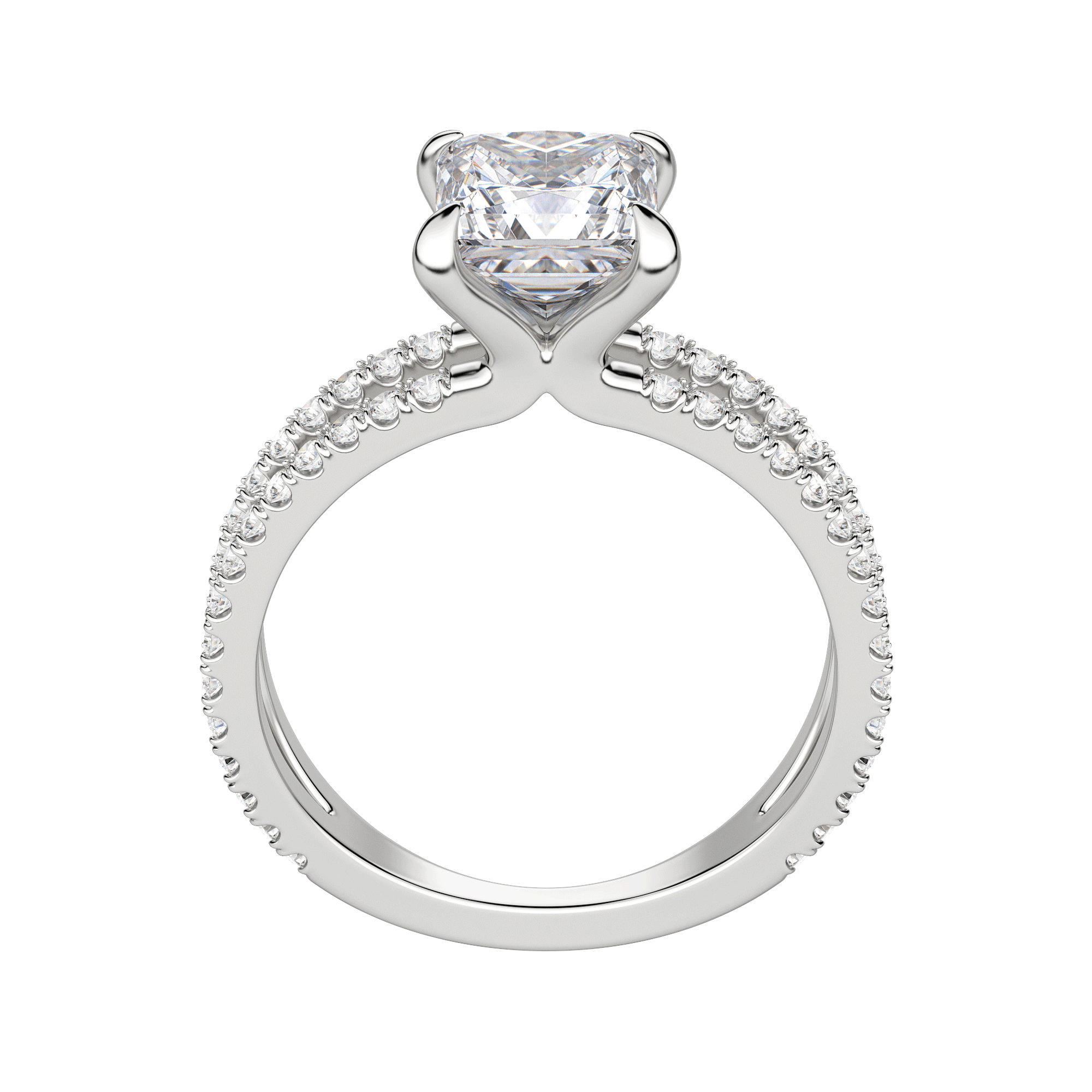 Duet Accented Princess Cut Engagement Ring, Hover, 18K White Gold, Platinum, 