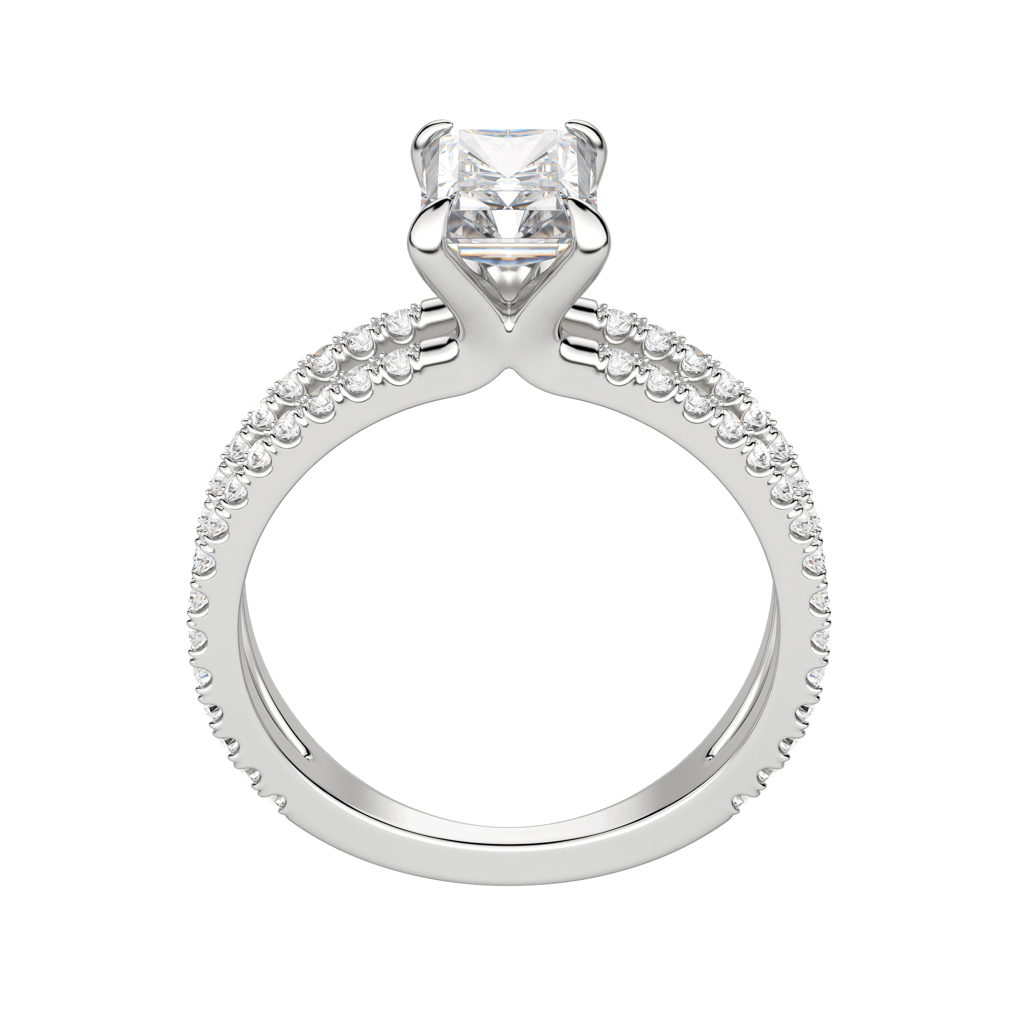 Duet Accented Radiant Cut Engagement Ring, Hover, 18K White Gold, Platinum, 