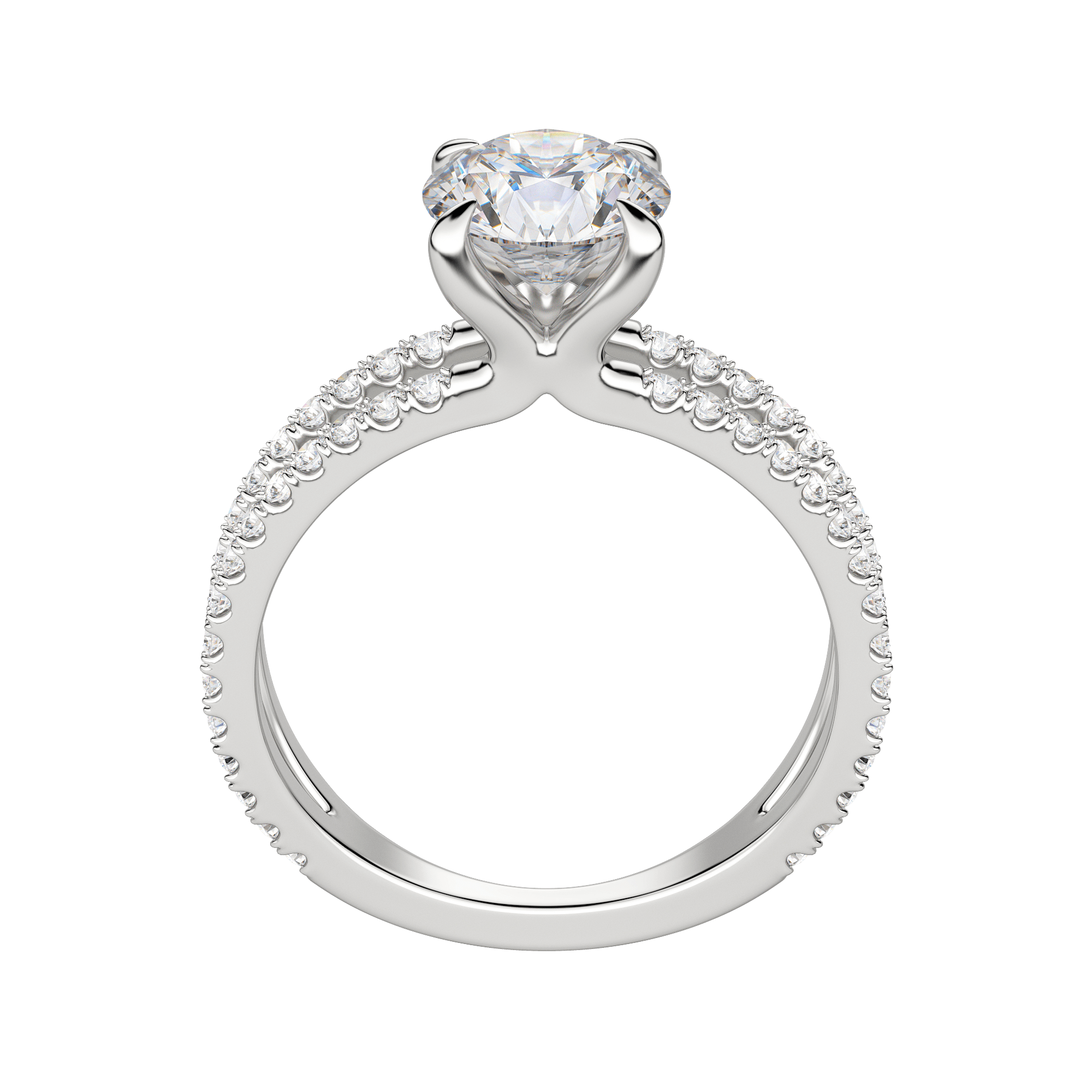 Duet Accented Round Cut Engagement Ring, Hover, 18K White Gold, Platinum, 