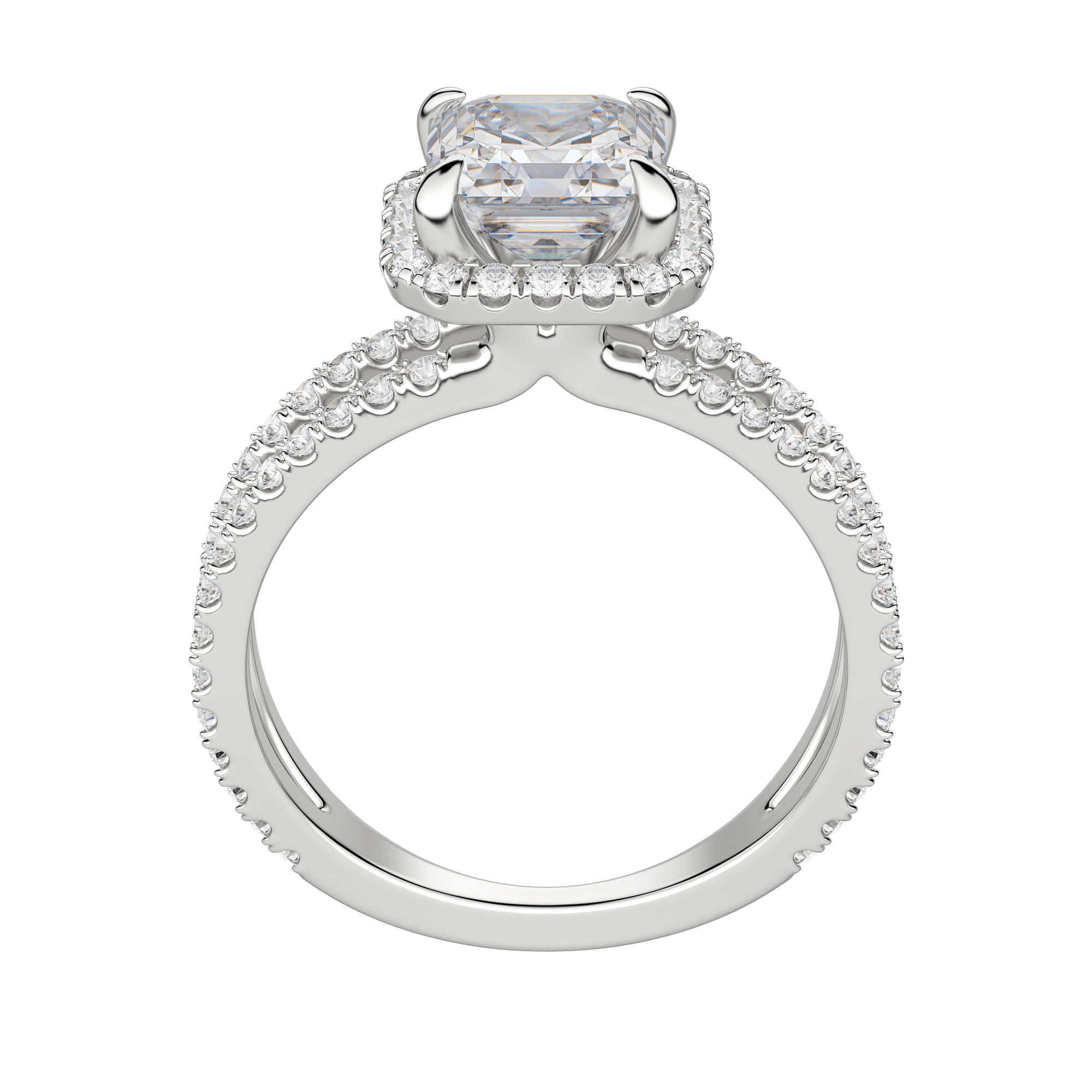 Duet Halo Asscher Cut Engagement Ring, Hover, 18K White Gold, Platinum, 
