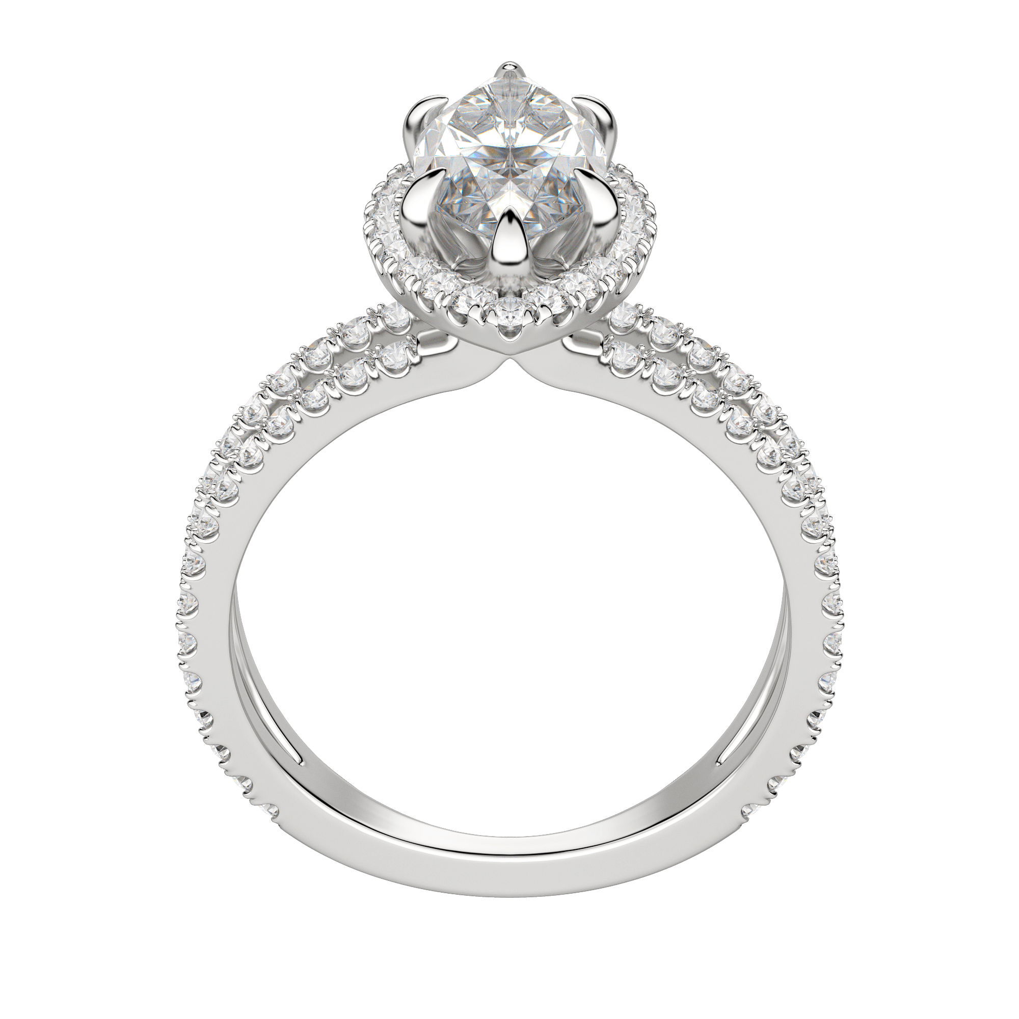 Duet Halo Marquise Cut Engagement Ring, Hover, 18K White Gold, Platinum, 