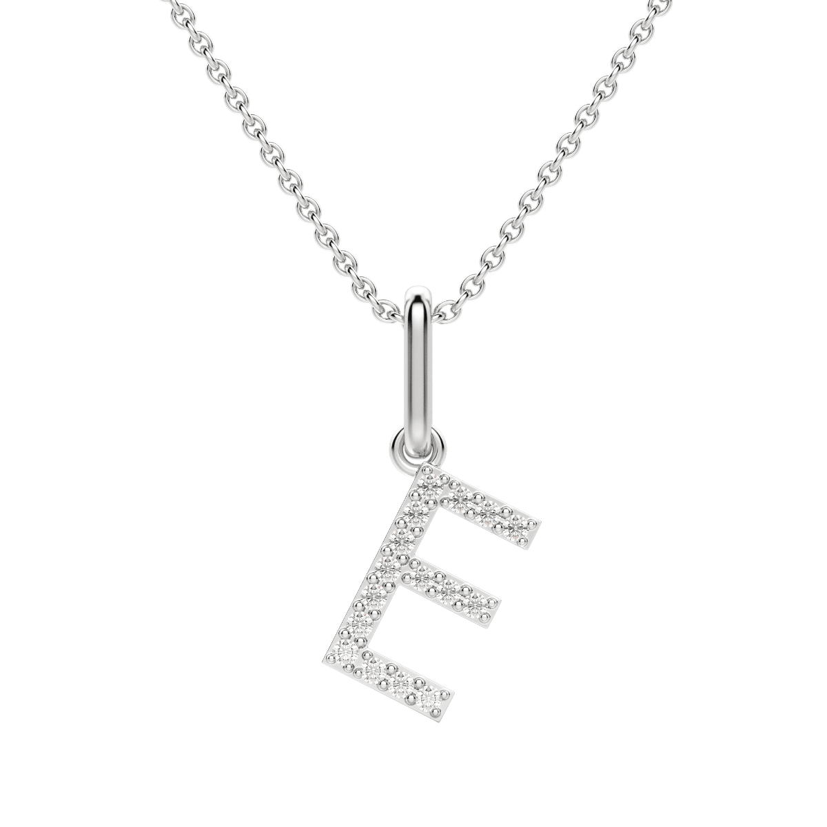 "E" Diamond Initial Pendant, 14K White Gold, Default