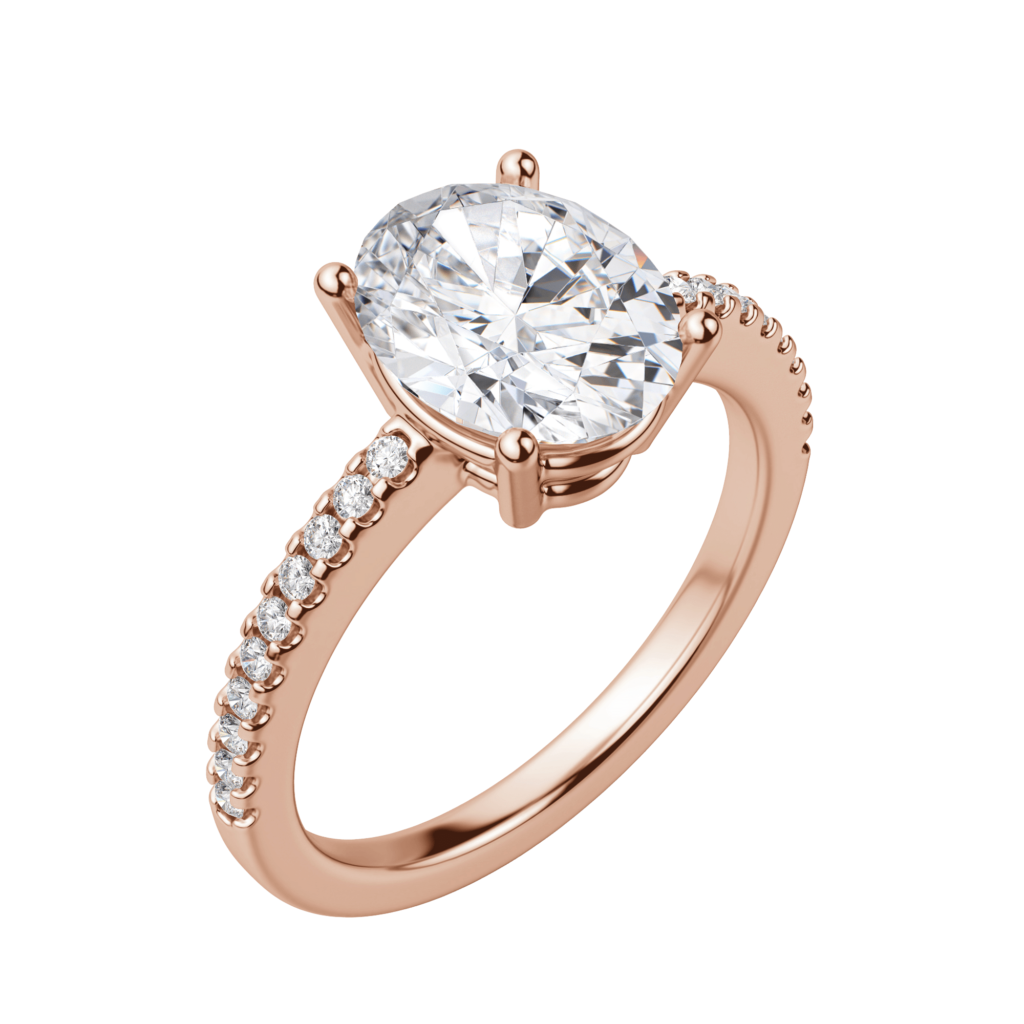 Eave Accented Oval Cut Engagement Ring, Default, 14K Rose Gold, 
