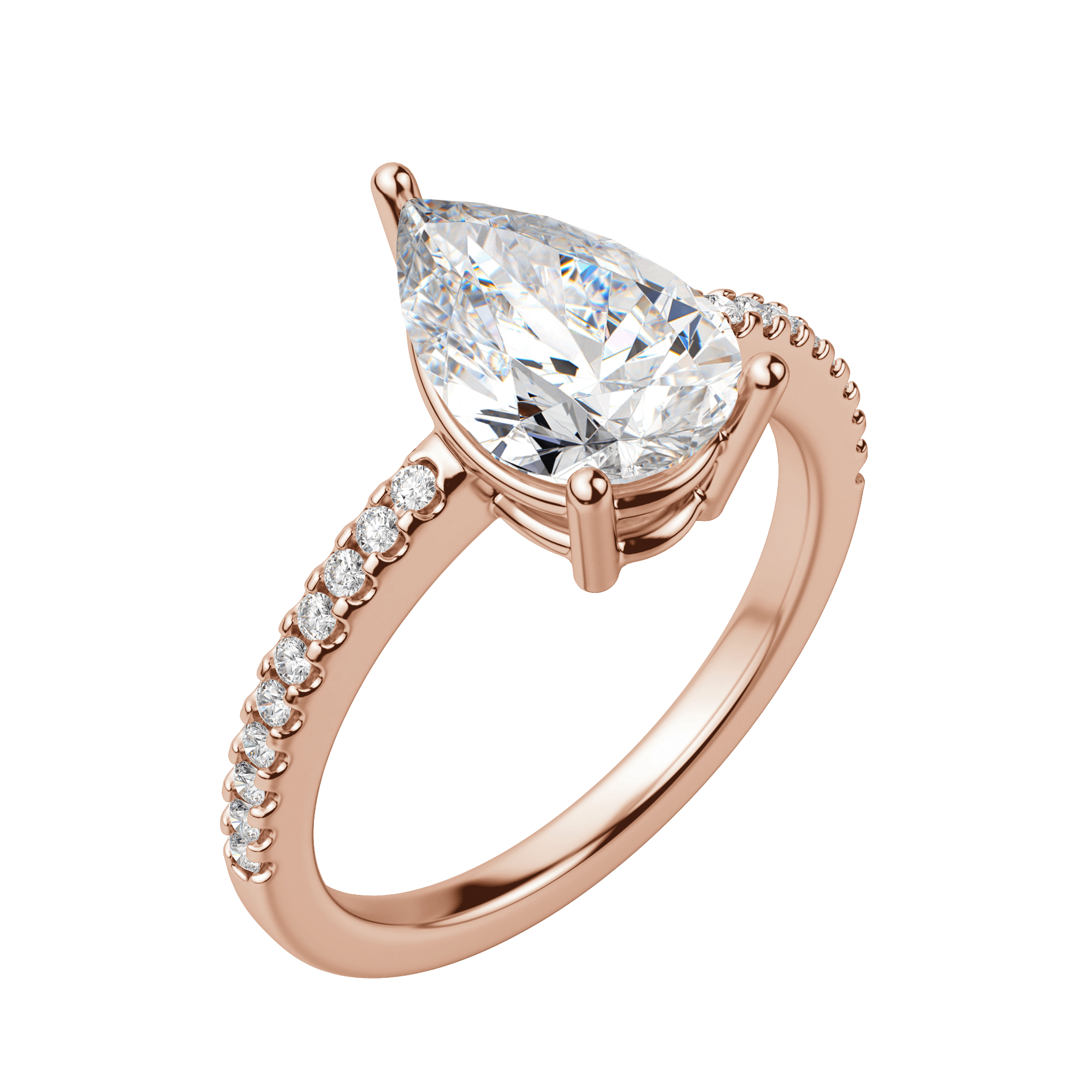 Eave Accented Pear Cut Engagement Ring, 14K Rose Gold, Default