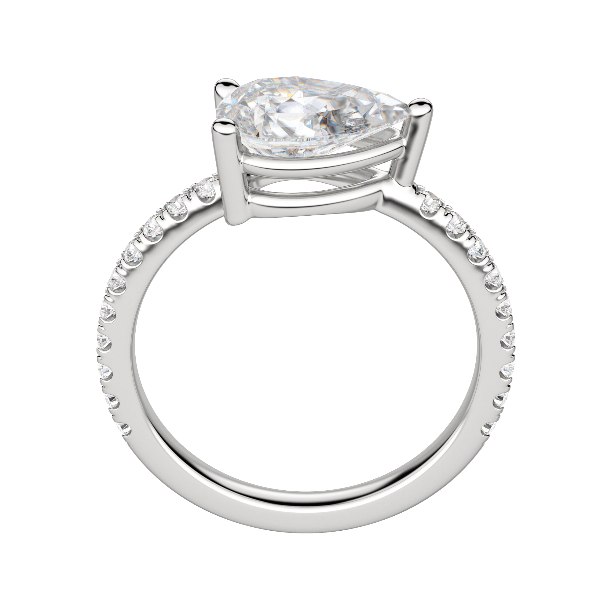 Edgy Basket Accented Pear Cut Engagement Ring, Platinum, 18K White Gold, Hover, 