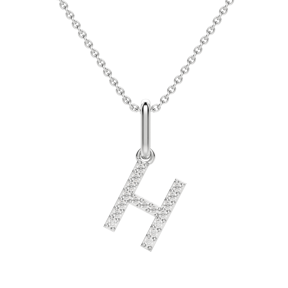 "H" Diamond Initial Pendant, 14K White Gold, Default