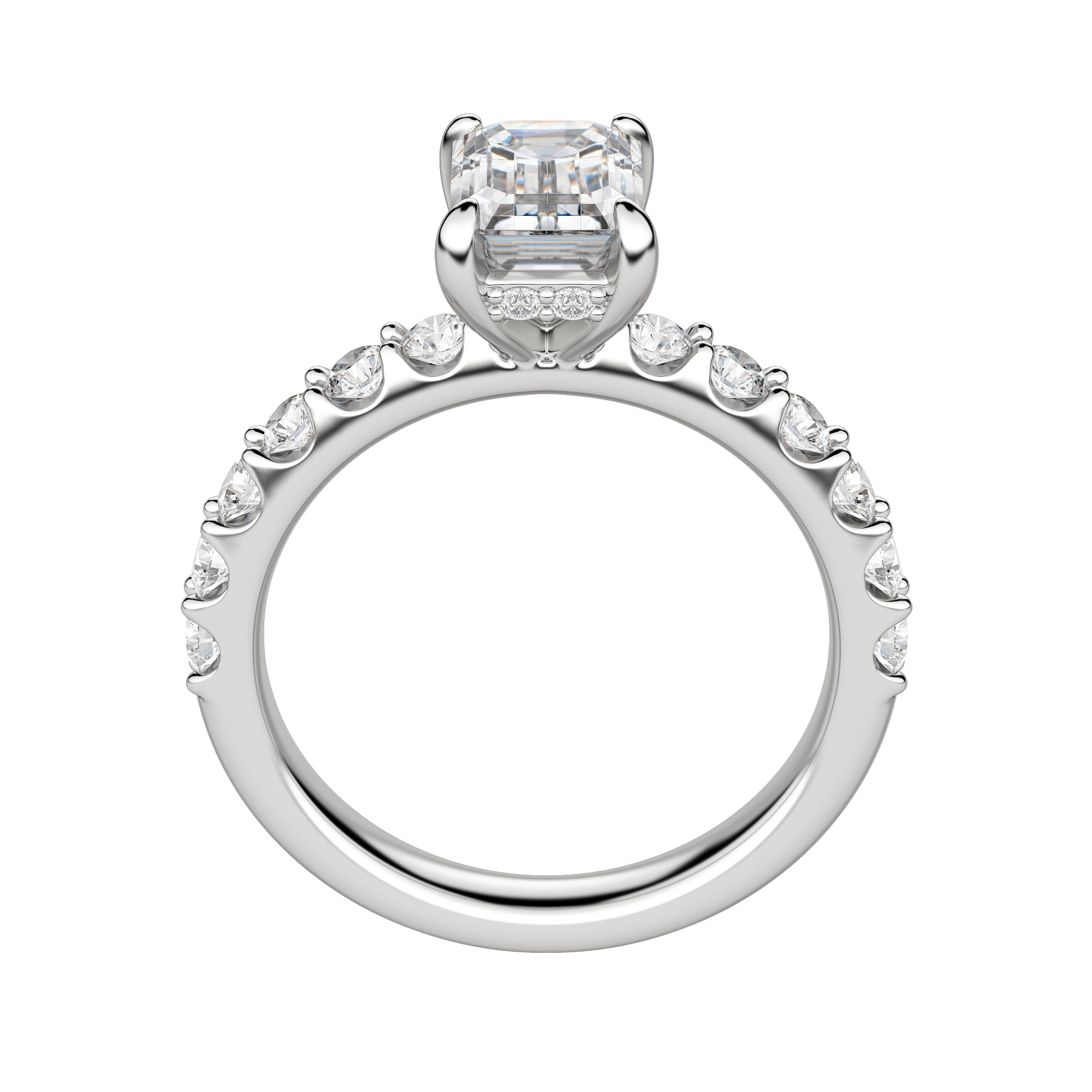 Holm Bold Emerald Cut Engagement Ring, Platinum, 18K White Gold, Hover, 