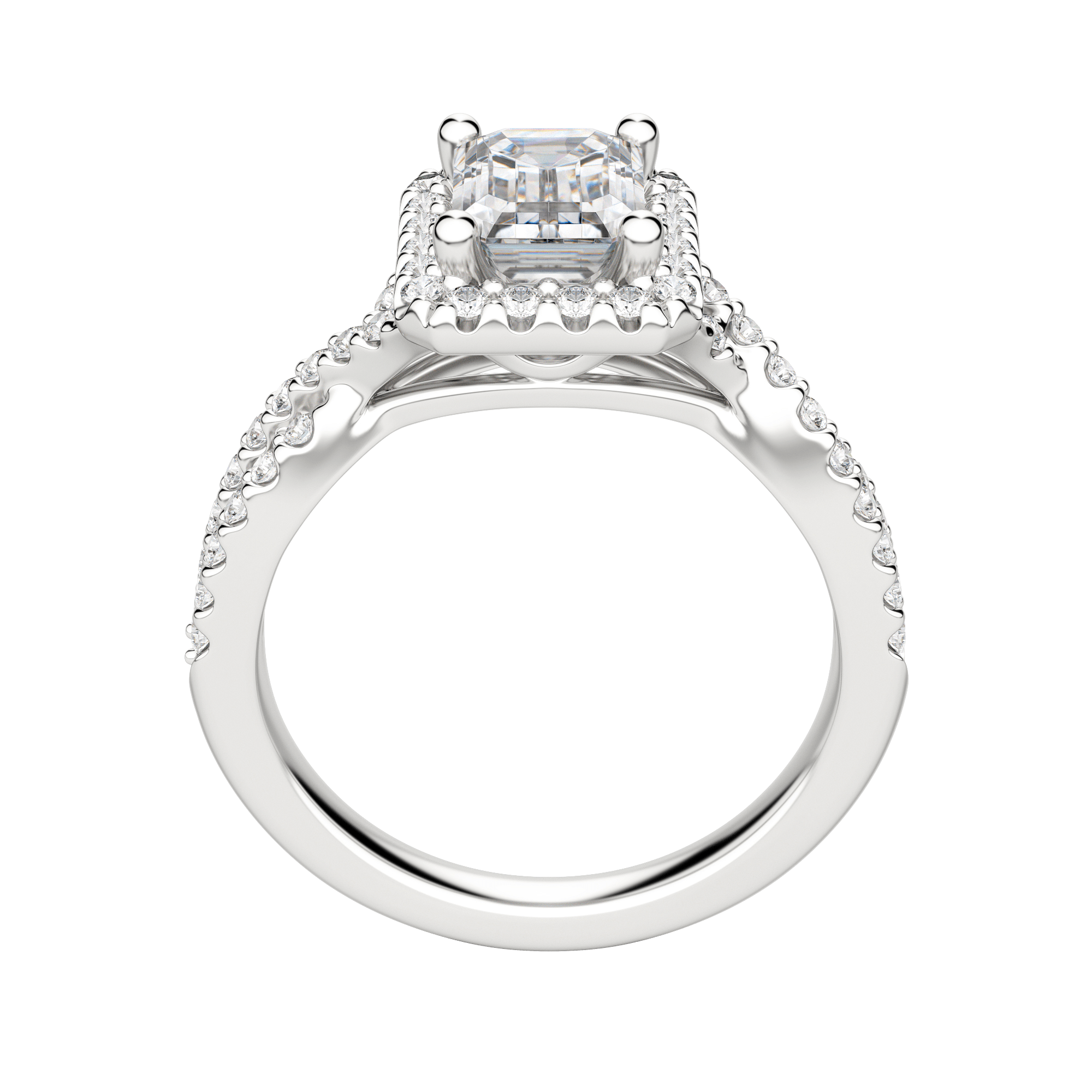 Lush Emerald Cut Engagement Ring, 18K White Gold, Platinum, Hover, 