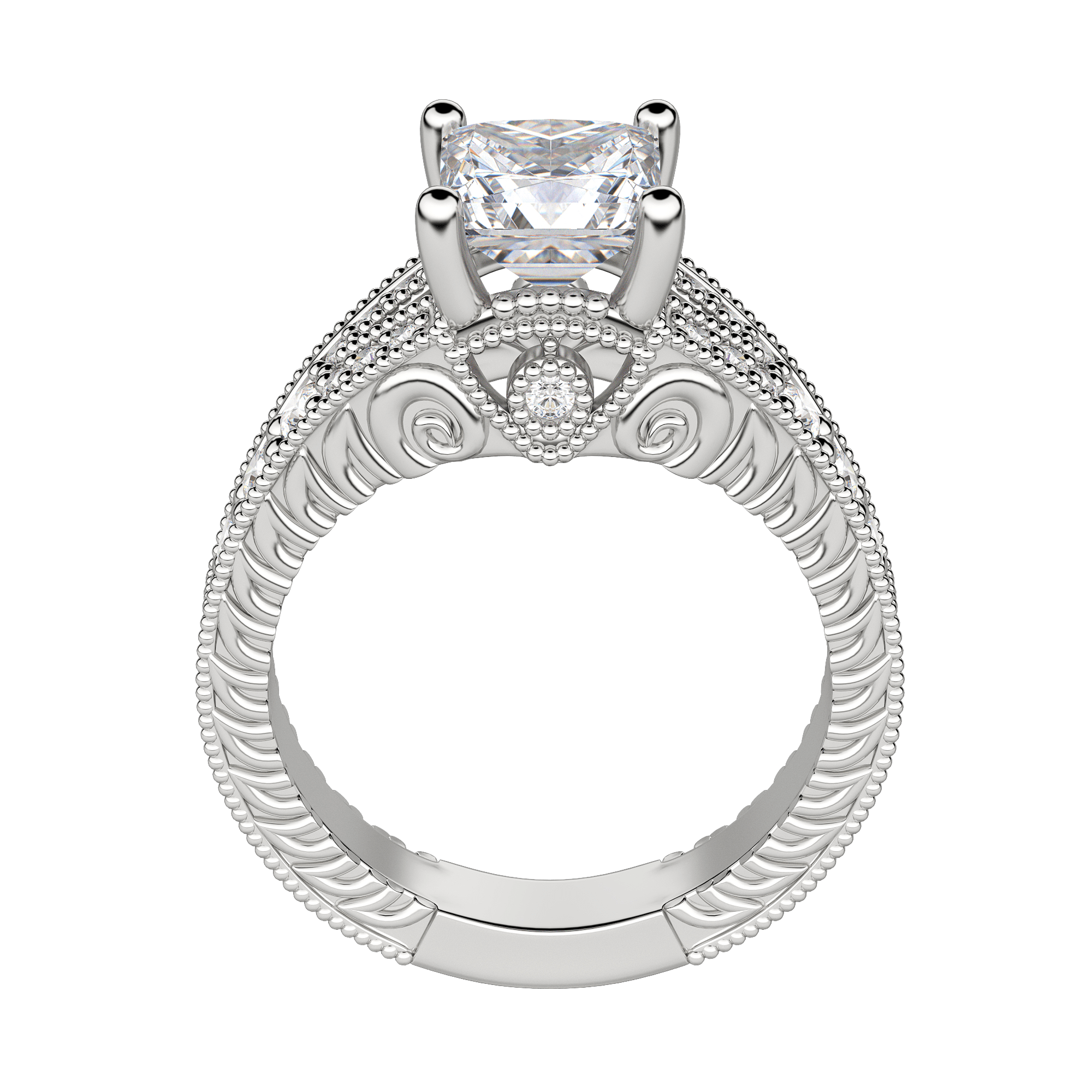 Luxe Princess Cut Engagement Ring, Hover, 18K White Gold, Platinum, 