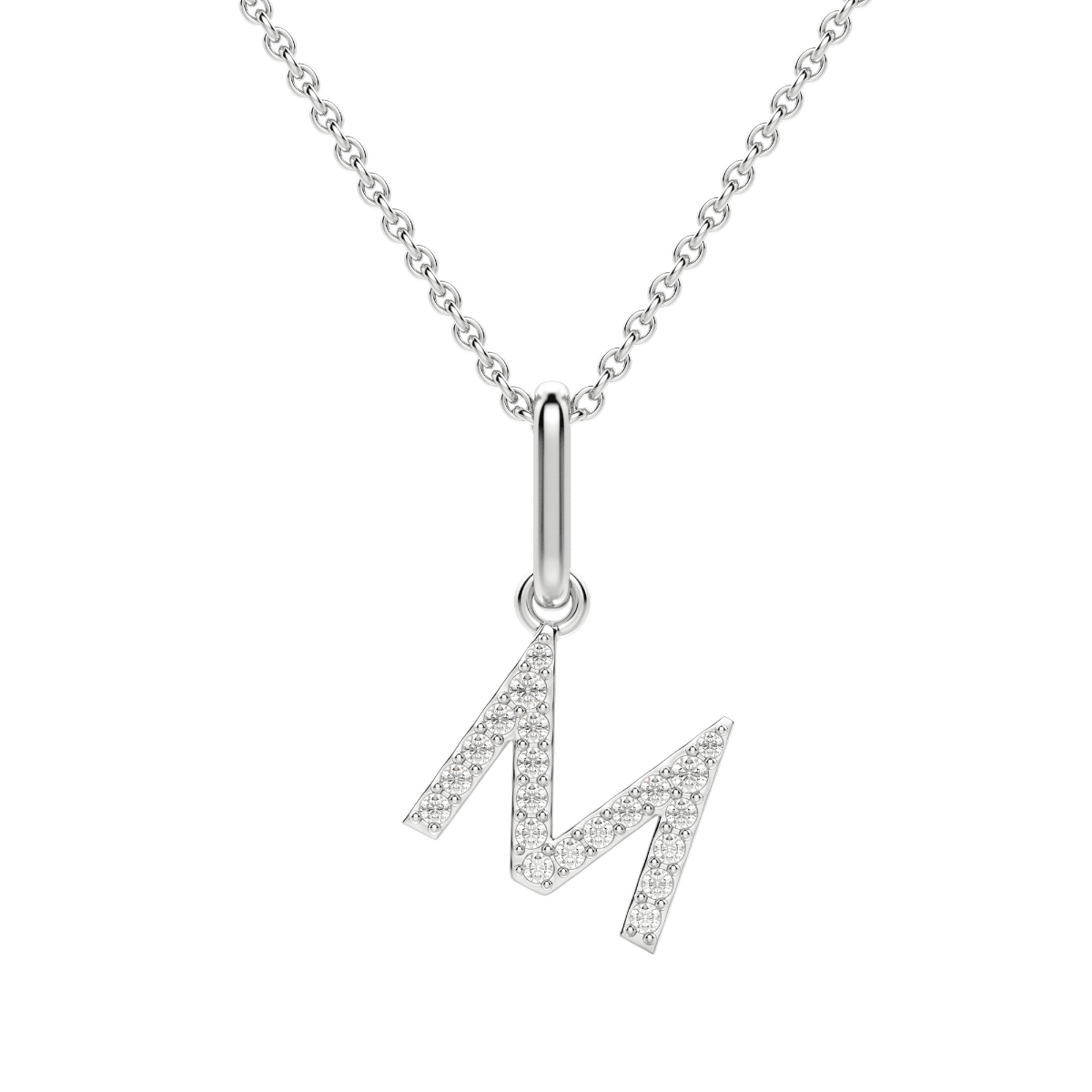 "M" Diamond Initial Pendant, 14K White Gold, Default