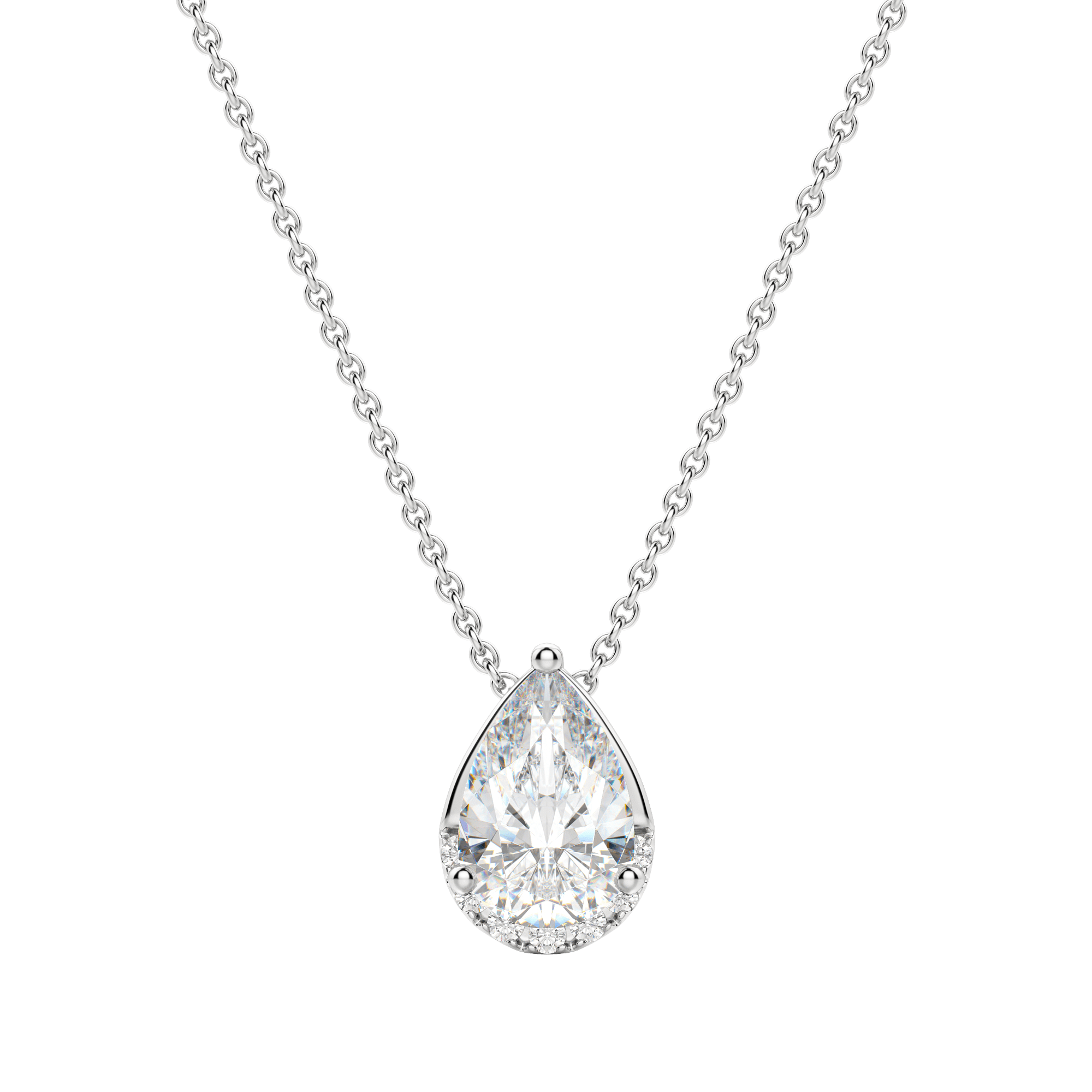 Pear Cut Semi-Halo Necklace, 14K White Gold, Default