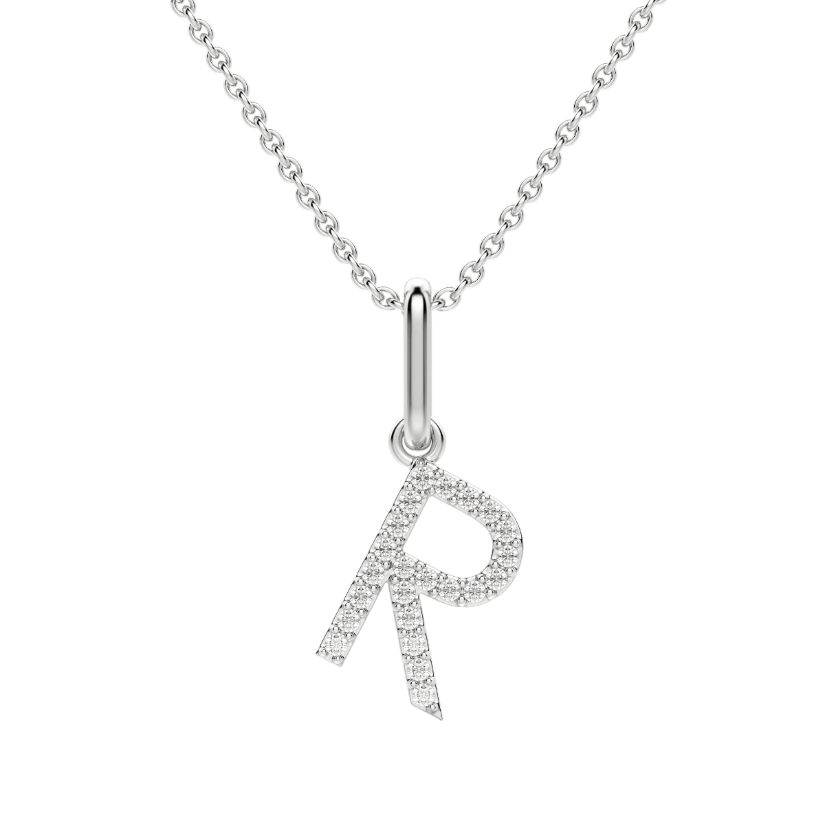 "R" Diamond Initial Pendant, 14K White Gold, Default