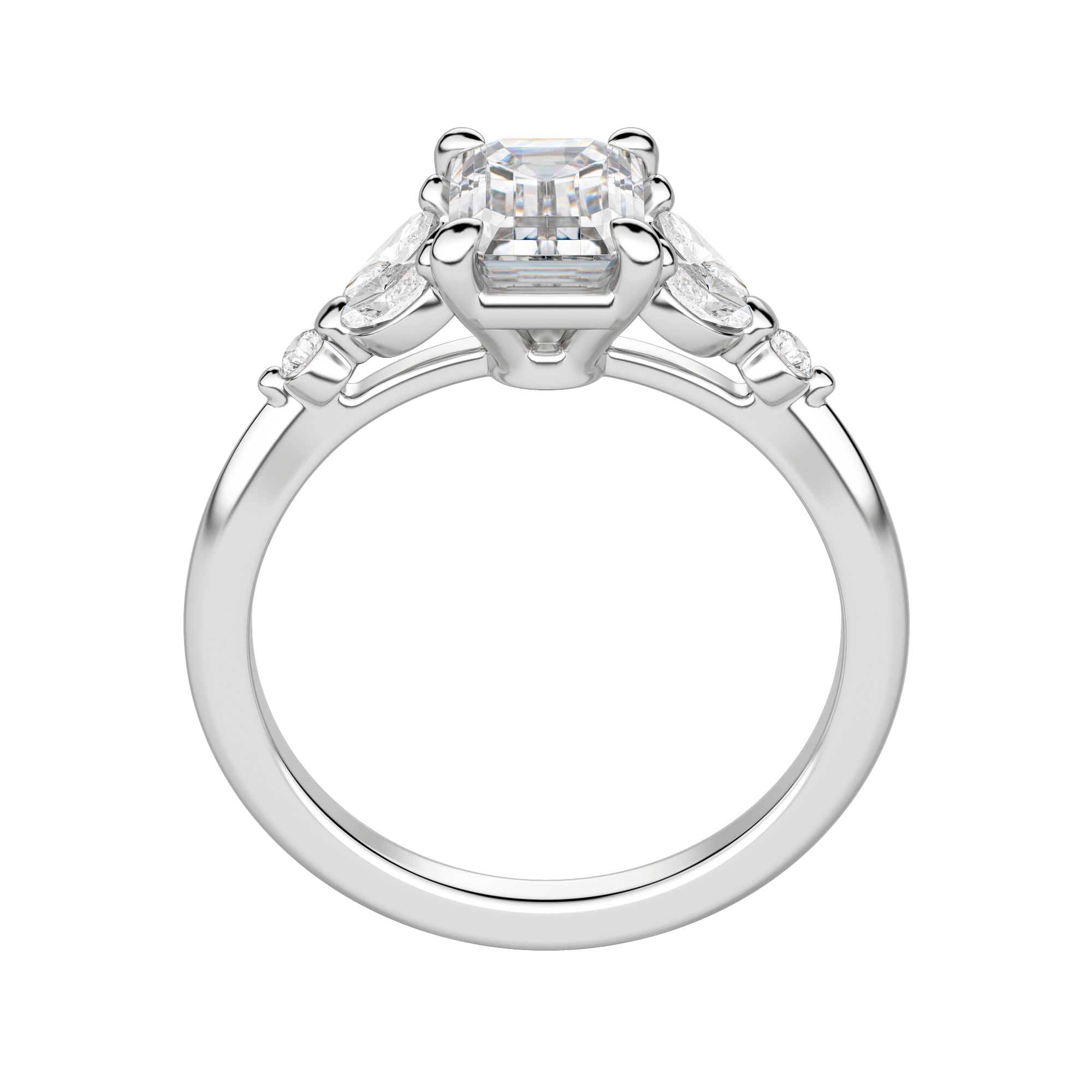 Sera Emerald Cut Engagement Ring, Hover, 18K White Gold, Platinum, 