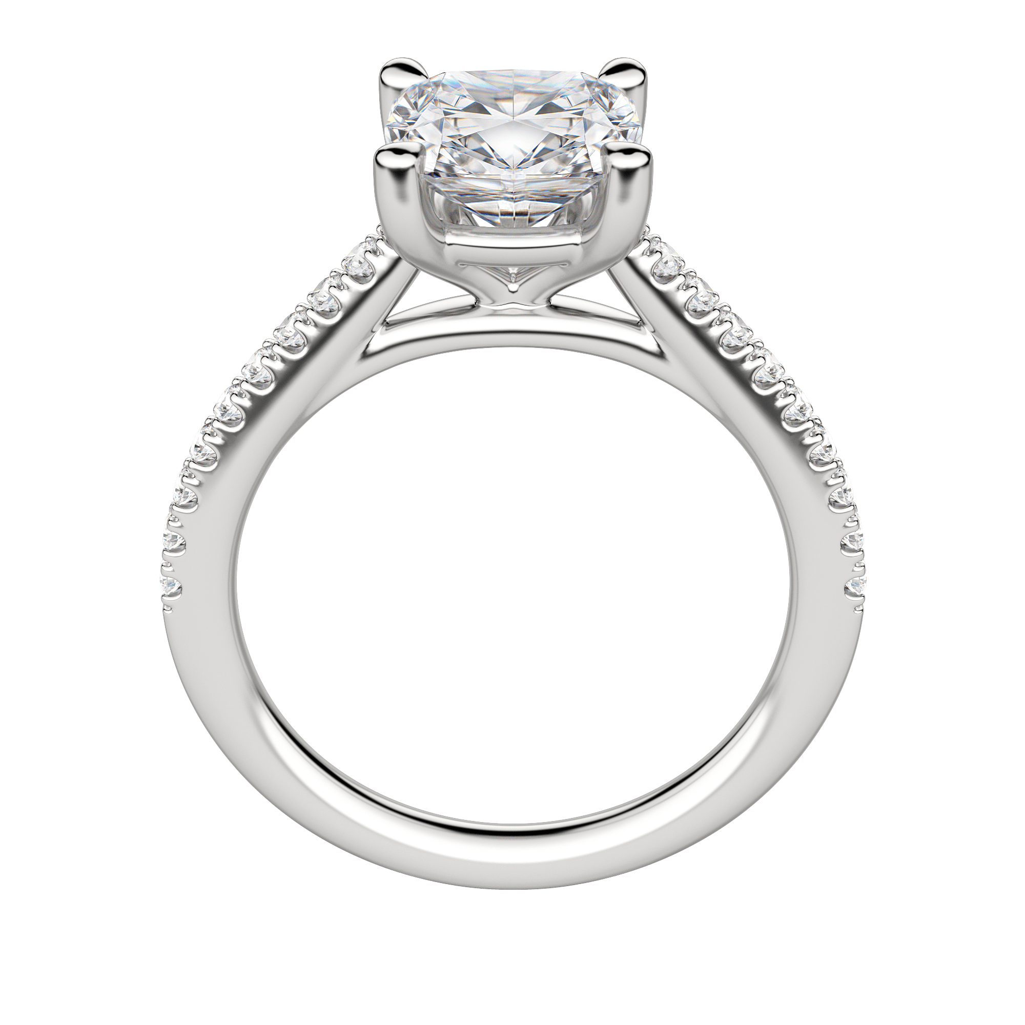 Sone Cushion Cut Engagement Ring, Hover, 18K White Gold, Platinum, 