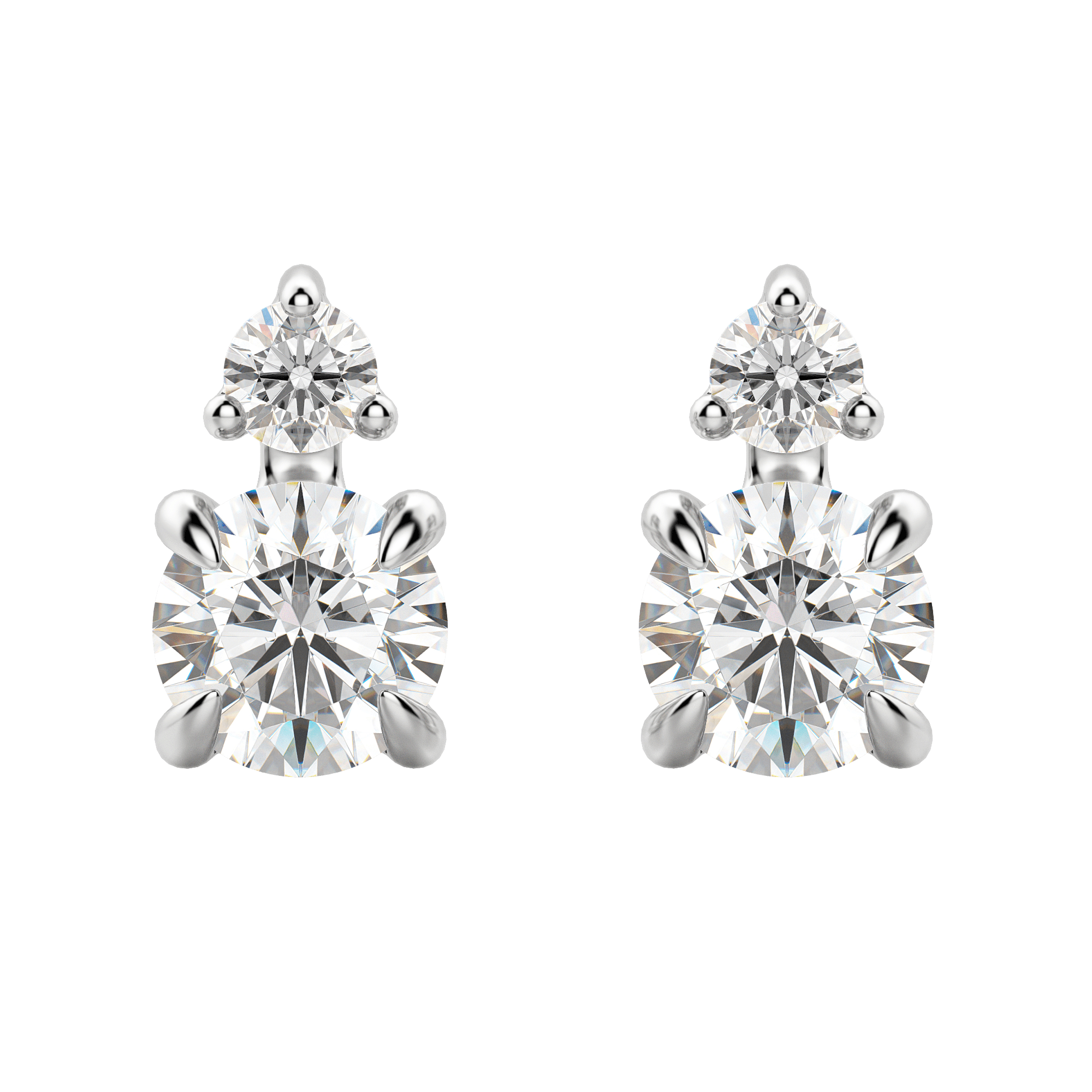 Stacked Round Cut Earrings, Default, 14K White Gold, 