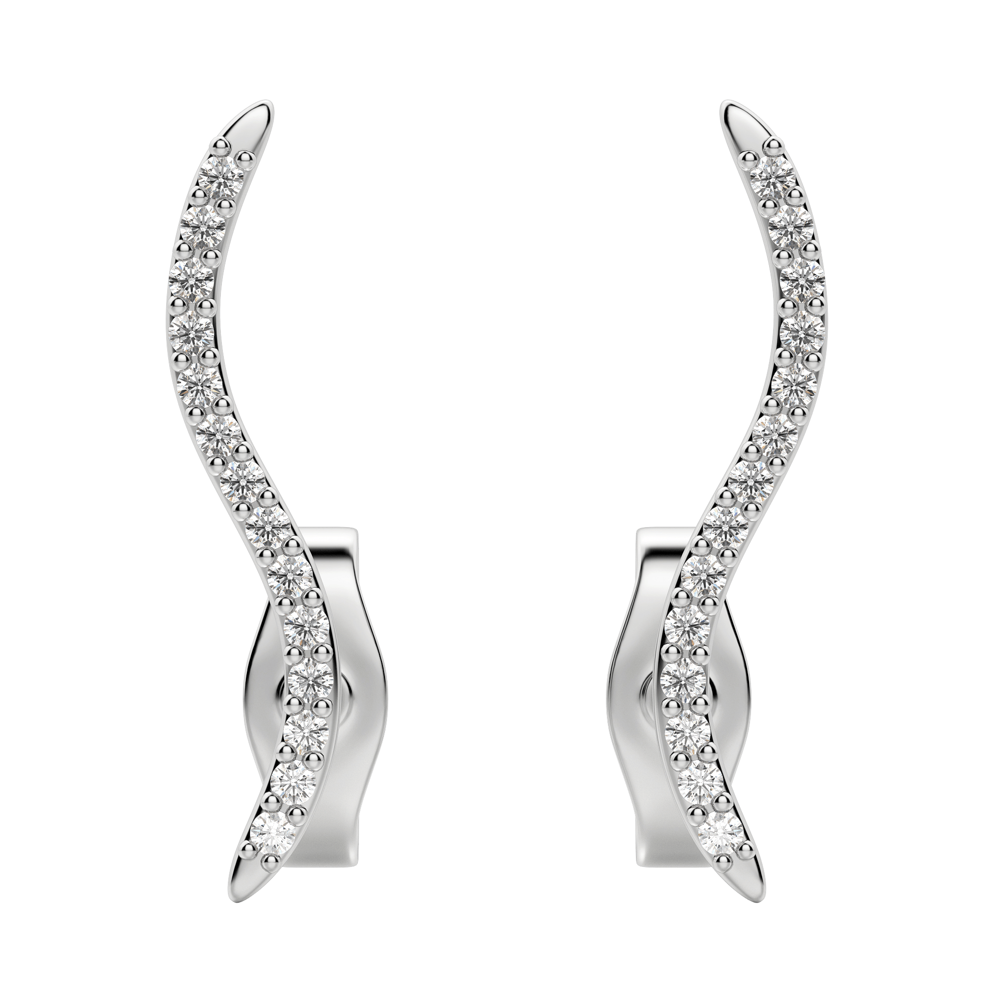 Wavy Earring Climbers, Default, 14K White Gold, 
