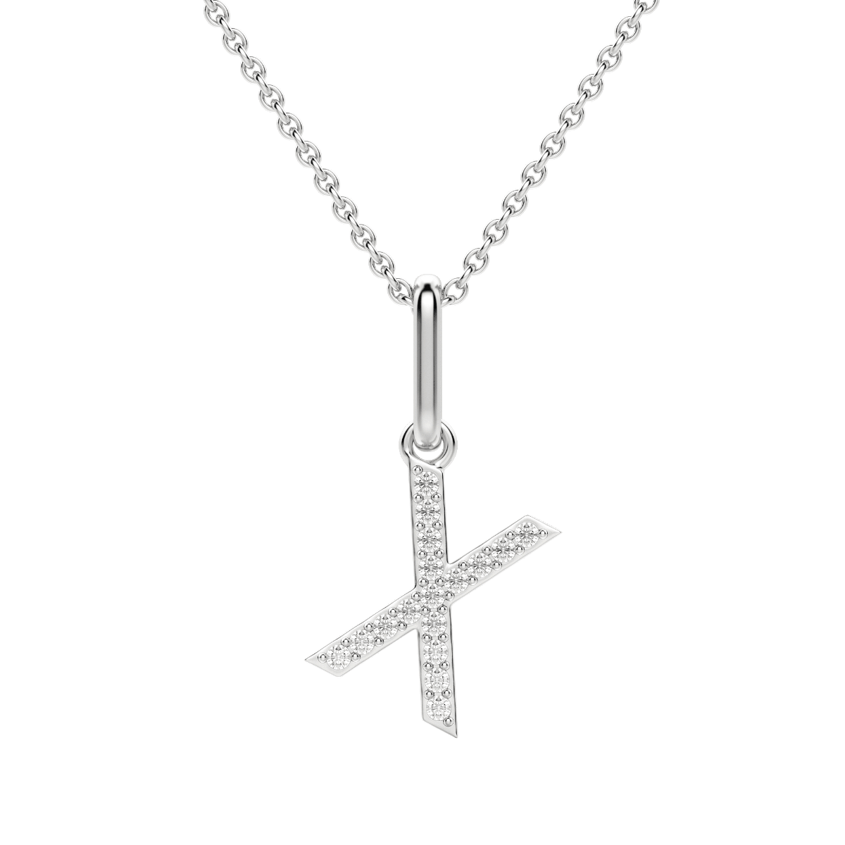 "X" Diamond Initial Pendant, 14K White Gold, Default