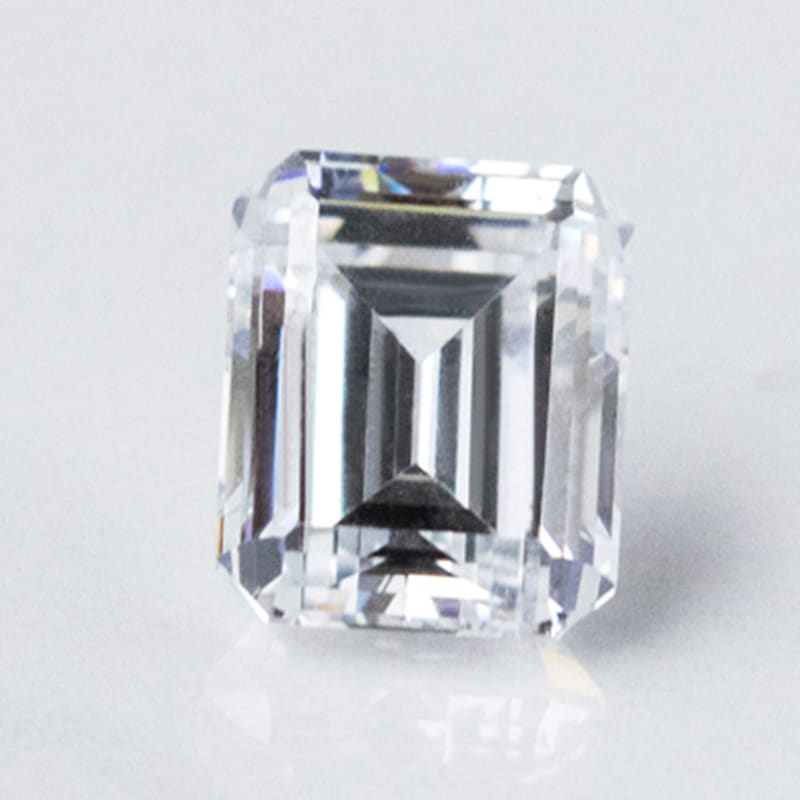 An emerald cut lab diamond