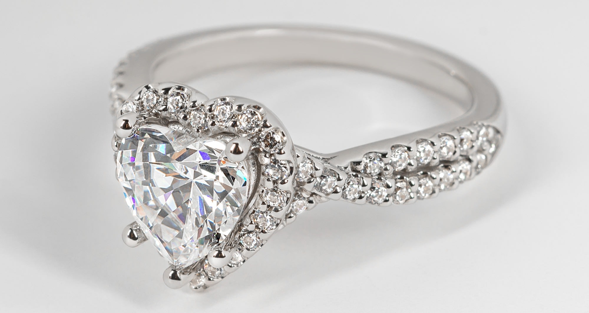 Lush Heart Cut Engagement Ring in 18K White Gold