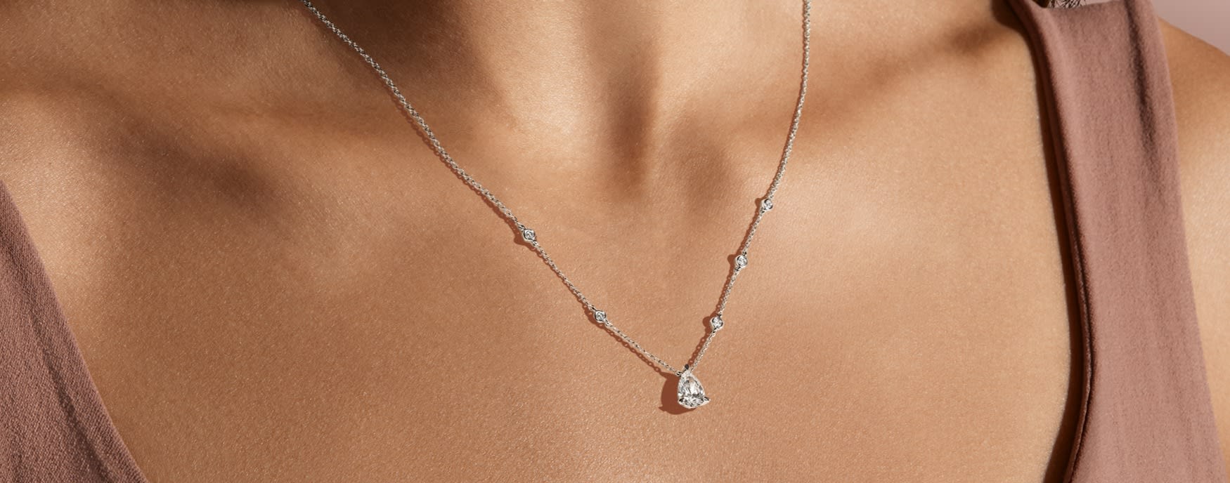 Pear Cut Station Necklace in 14K White Gold