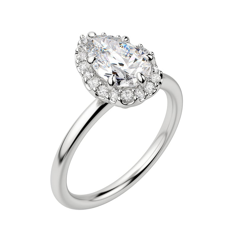 A sleek solitaire band compliments a glamorous halo setting