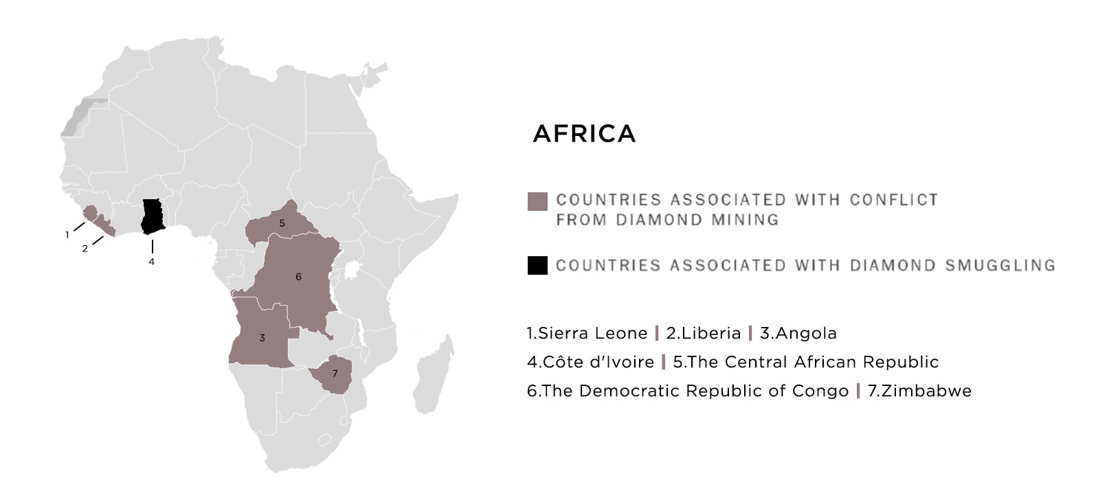 Map of countries in Africa associated with conflict and smuggling