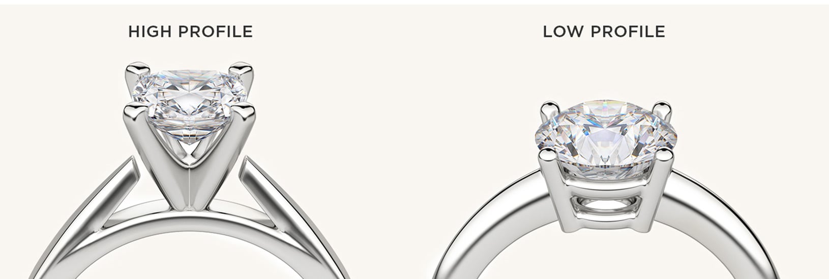 A high profile vs low profile engagement ring